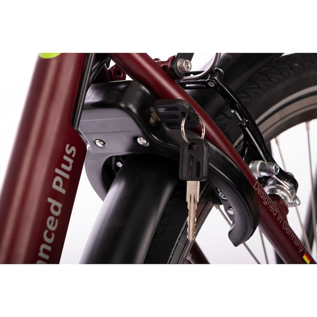 SAXONETTE E-Bike »Advanced Plus«, 3 Gang, Frontmotor 250 W, (mit Akku-Ladegerät), Damen E-Bike Cityrad mit Rücktrittbremse, integriertes Rahmenschloss