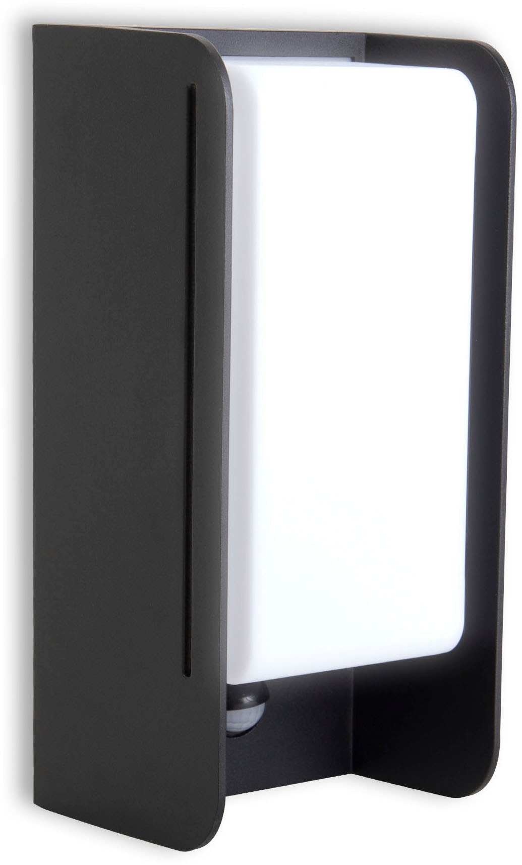 B.K.Licht LED Außen-Wandleuchte mit Sensor und seitlichen Lichtschlitzen. Für 1 x E27 Leuchtmittel, max. 12 Watt (Lief. ohne Leuchtmittel). Inkl. Bewegungsmelder,  Schutzart IP44