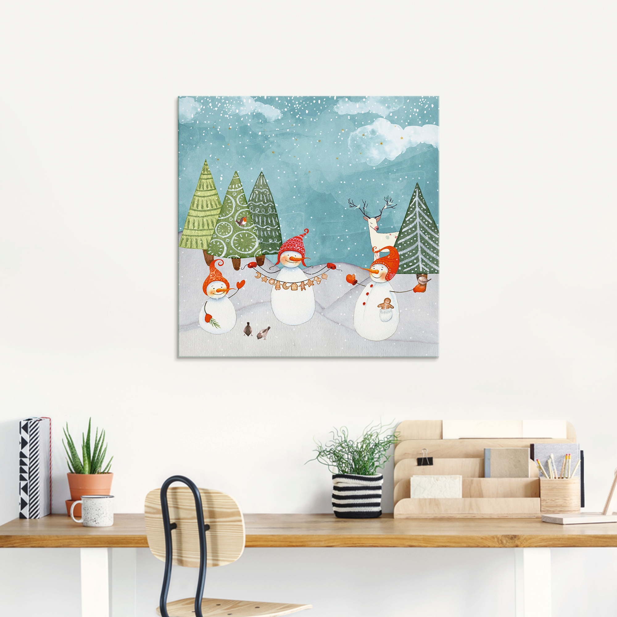 Artland Glasbild »Schneemänner und Tierfreunde«, Weihnachten, (1 St.), in verschiedenen Größen
