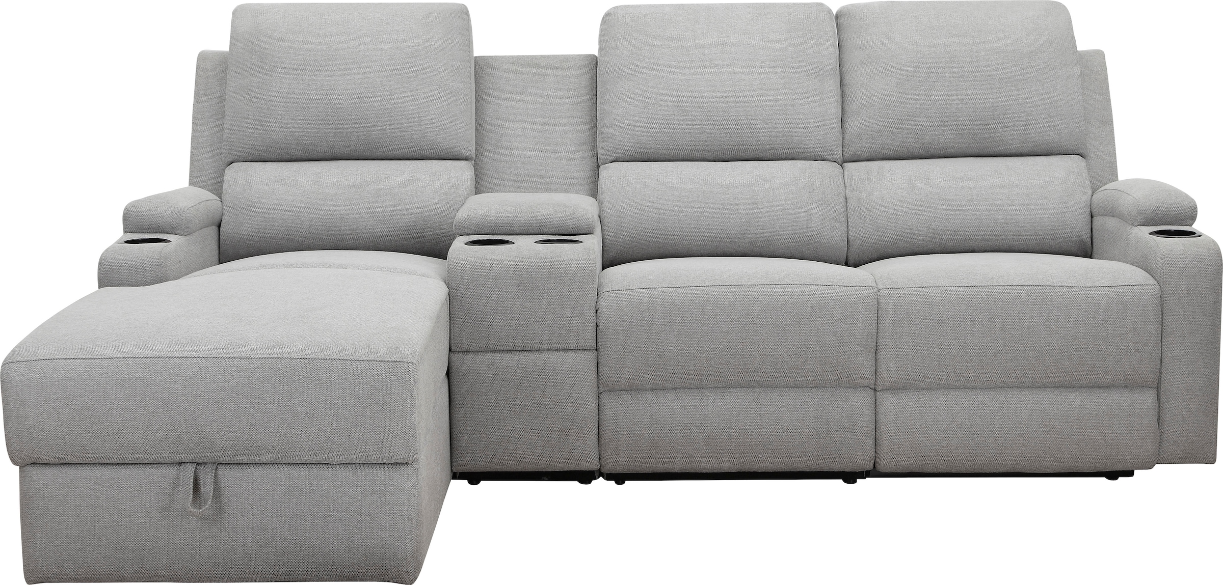 Home affaire Ecksofa »NAPORI Multimediasofa, 3er Kinosessel XXL, L-Form, 3 Bezugsstoffe«, Kinosofa mit Relaxfunktion, Getränkehalter, Staufach und Staukasten