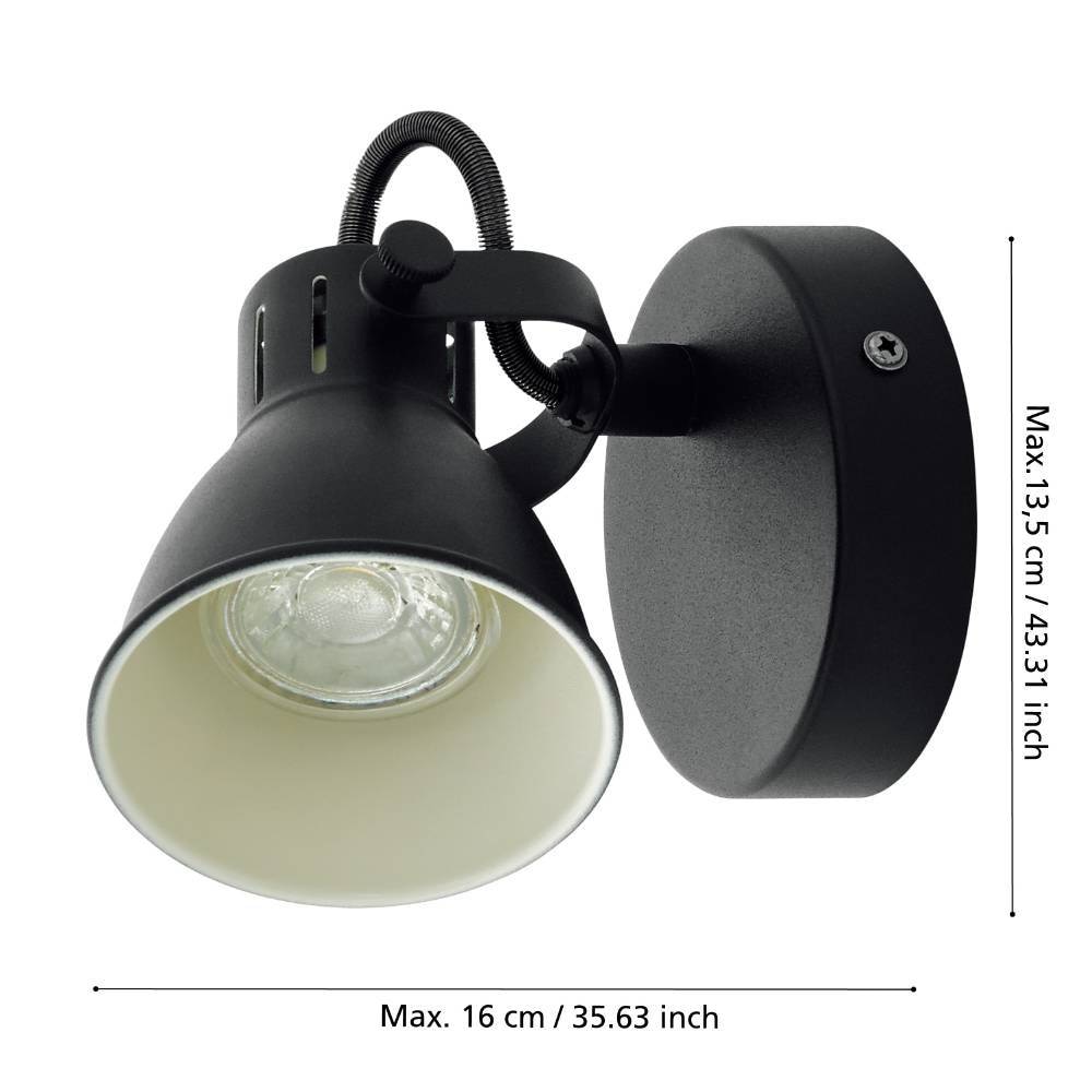 EGLO LED Wandleuchte »SERAS Wandlampe, Deckenstrahler, Spot, Flurlampe, schwarz, weiß«, 1 flammig, Leuchtmittel LED-Board-GU10 | LED wechselbar, Wohnzimmerlampe, Esszimmerlampe, schwenkbarer Spot, GU10, 17x10cm