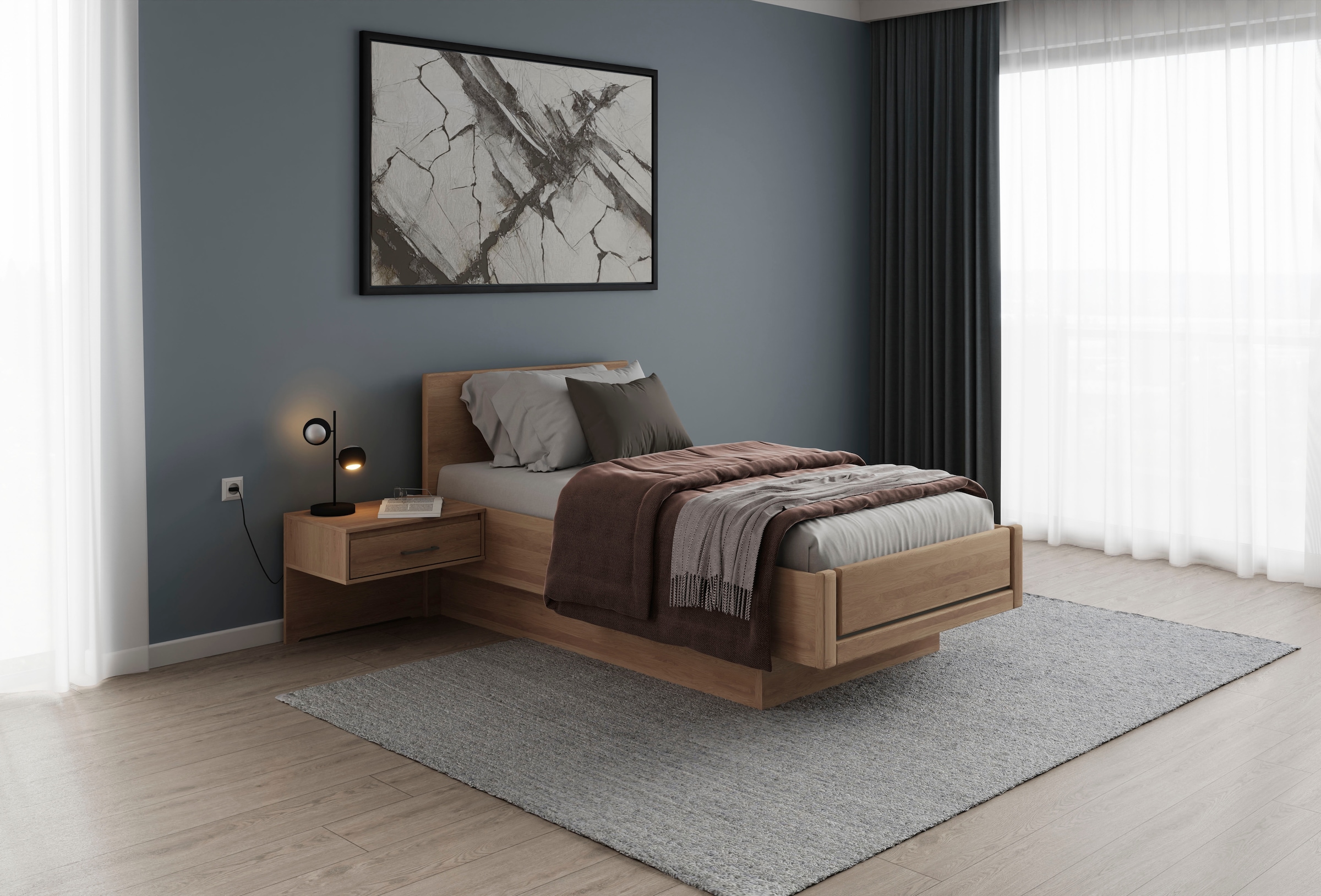 Musterring Holzbett »Sorrent, Bettgestell, Bettrahmen, teilmassiv Eiche«, (MADE IN GERMANY), Eiche teilmassiv, Liegehöhenverstellung, in schwebender Optik