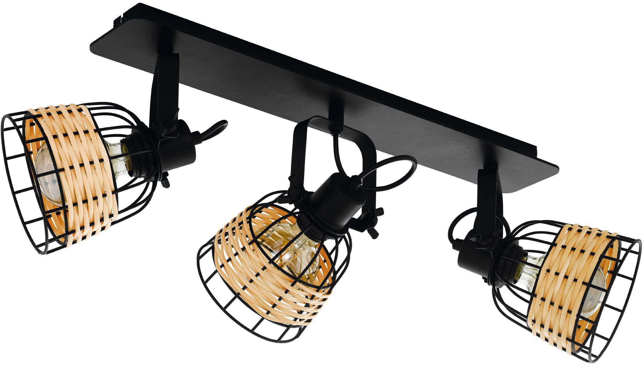 EGLO Deckenspot »ANWICK 1 Deckenstrahler, E27, Stahl und Rattan, Wohnzimmer günstig online kaufen