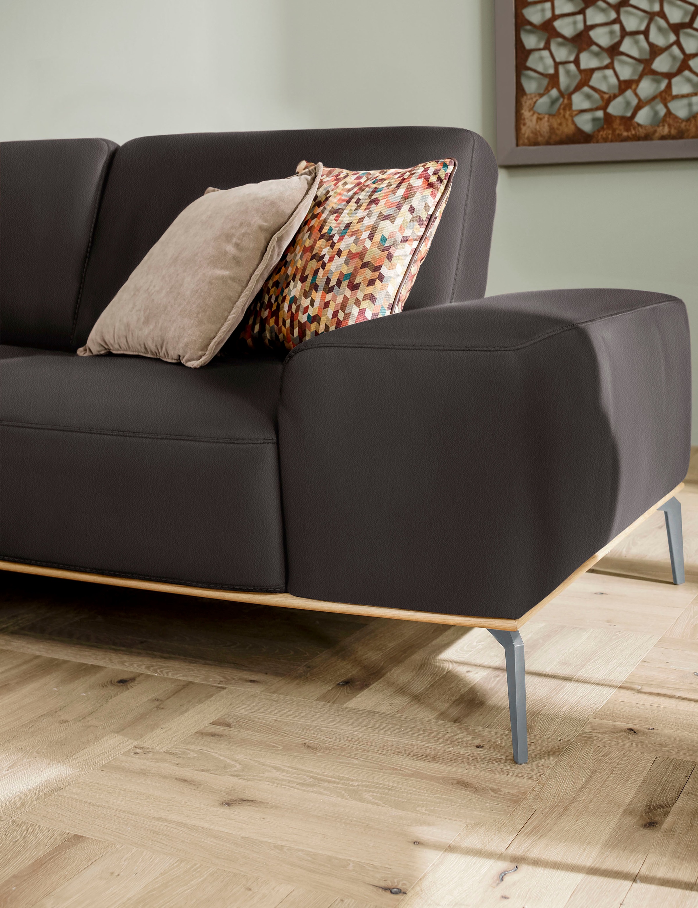 W.SCHILLIG Ecksofa »run, Designsofa mit tollem Sitzkomfort, bequem, L-Form«, mit elegantem Holzsockel, Füße in Silber matt, Breite 319 cm