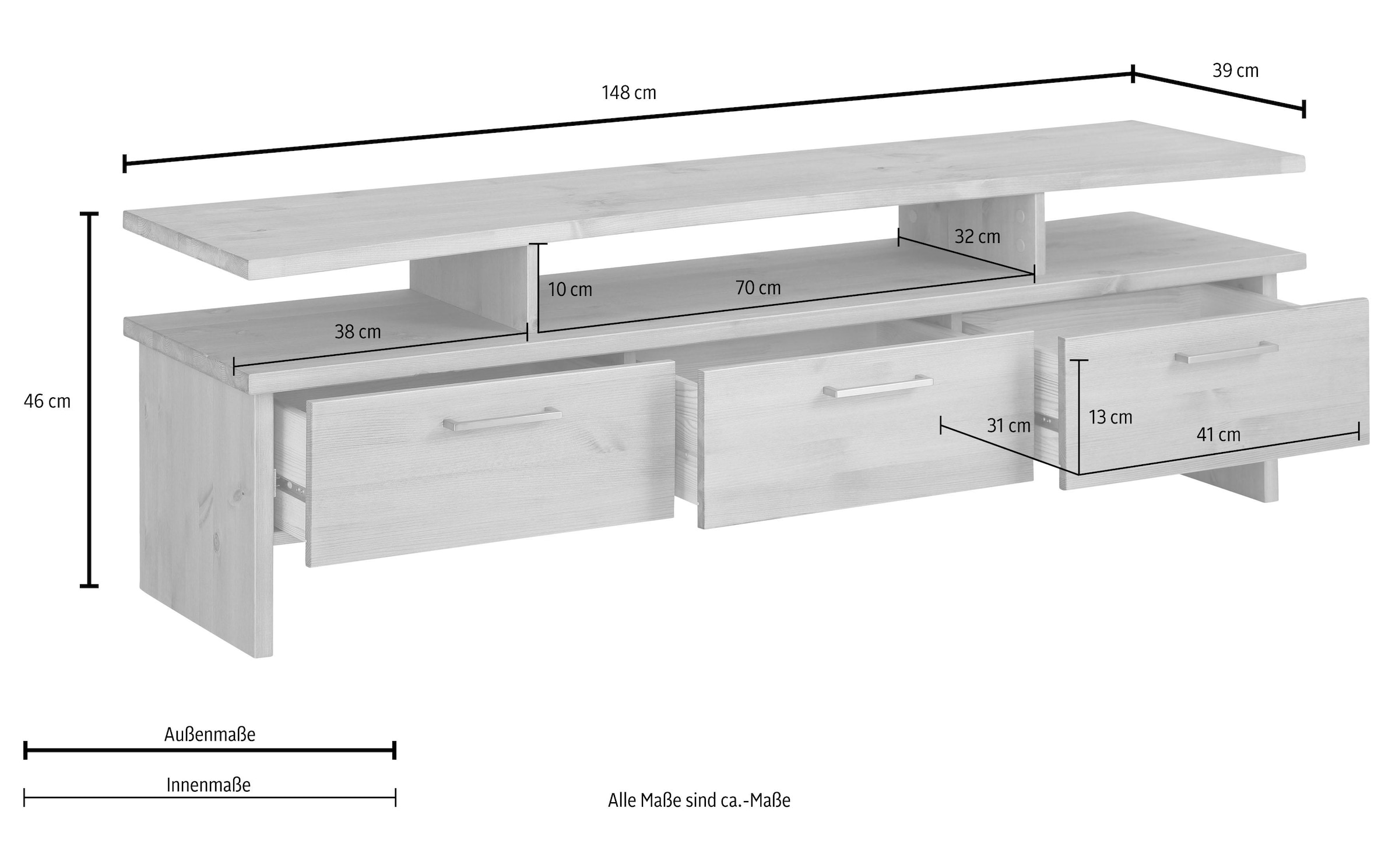Home affaire TV-Board »Ixo«, Breite 148 cm, mit 3 Schubladen, aus masiver Kiefer, FSC®
