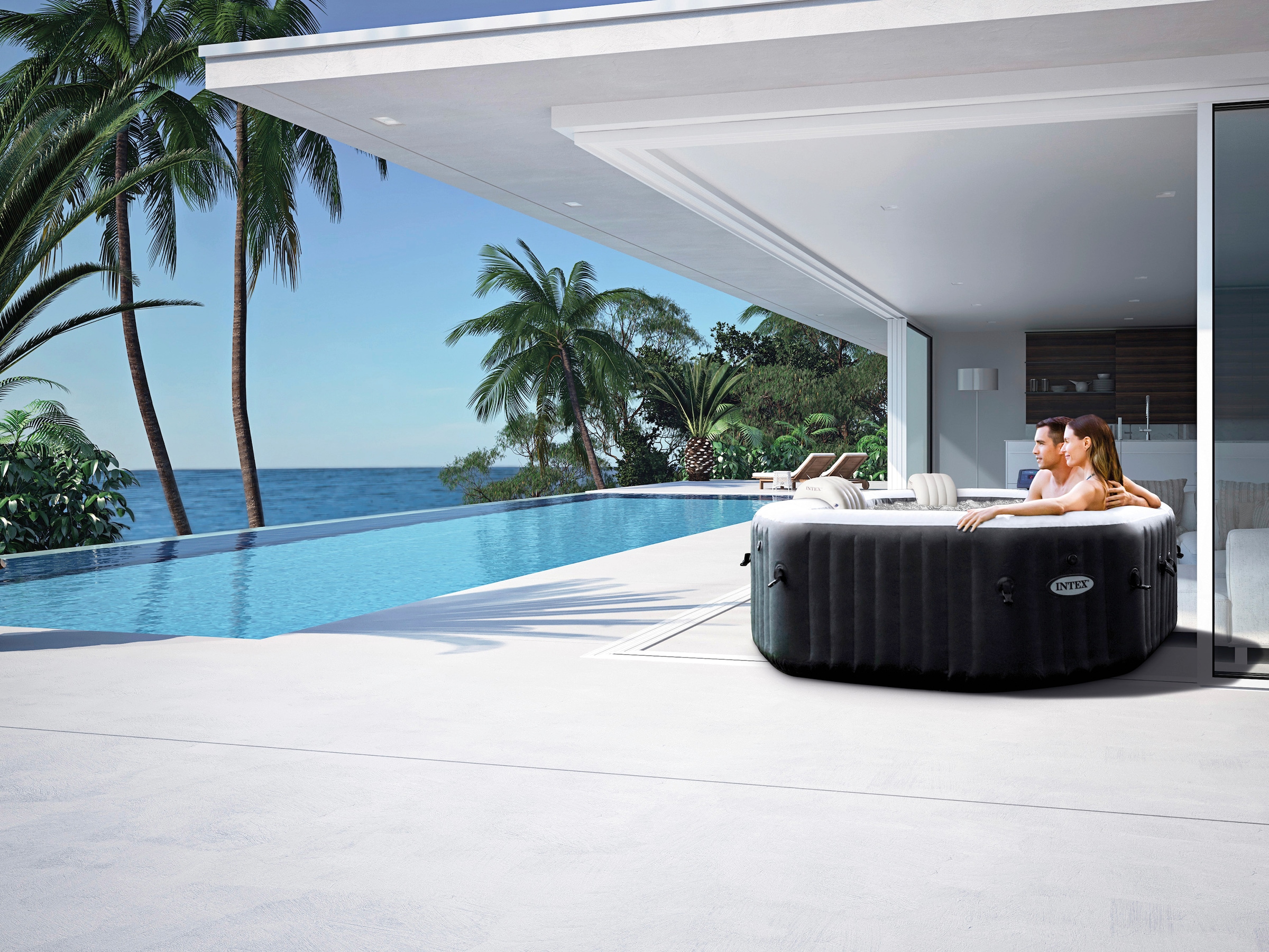 Intex Whirlpool »PureSPA "Jet + Bubble Deluxe" octagon, onyx black«, (Set), 6-tlg., ØxH: 201x71cm, mit Salzwassersystem