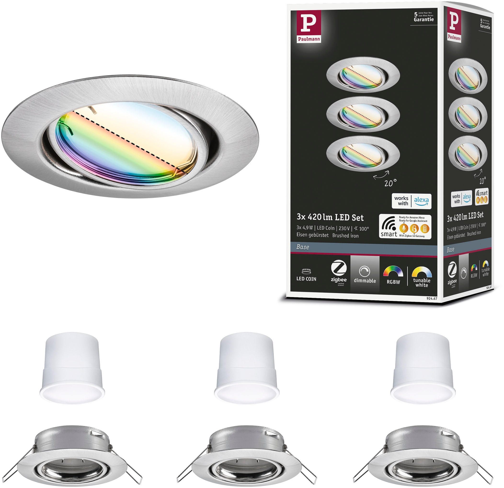 Paulmann LED Einbauleuchte »Base 3x420lm 230V«, 3 flammig, Zigbee Basisset