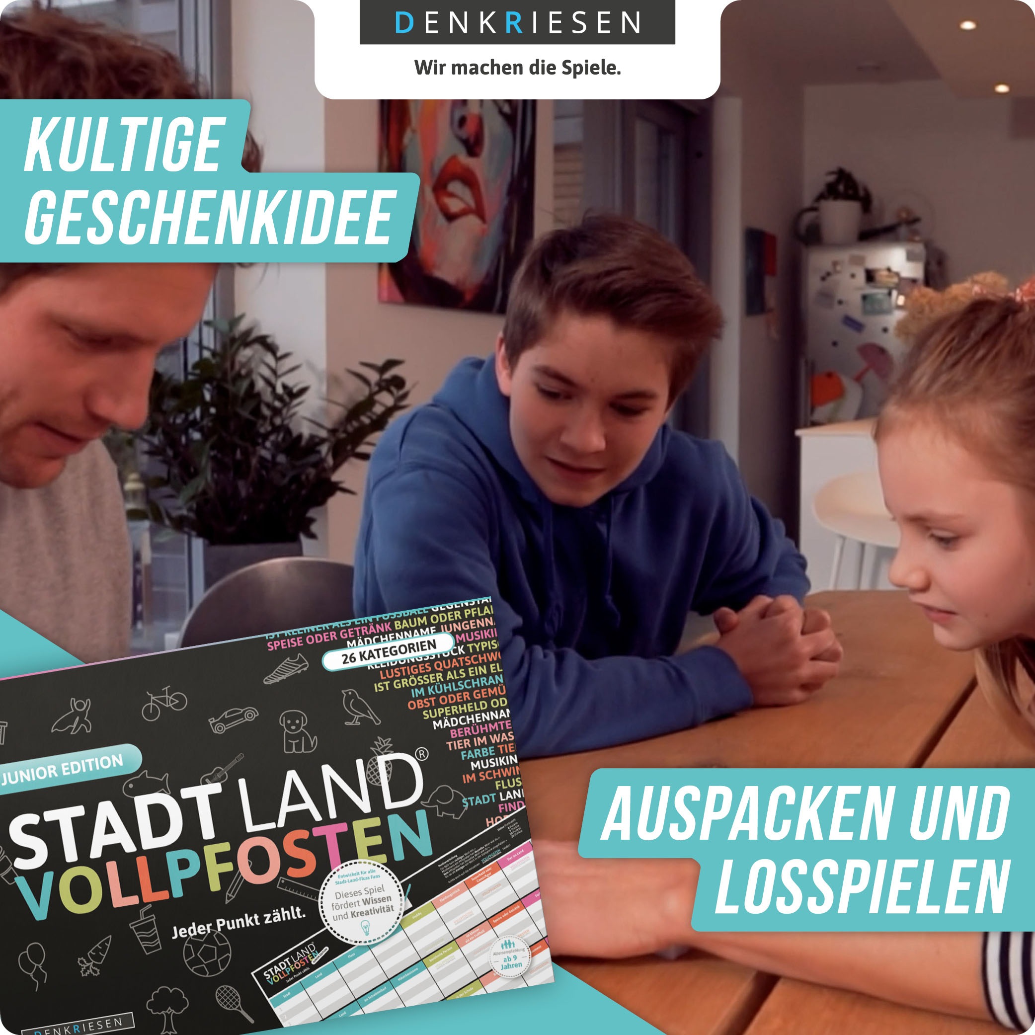 Denkriesen Spiel »Stadt Land Vollpfosten, Junior Edition  A4 Block« Made in Germany