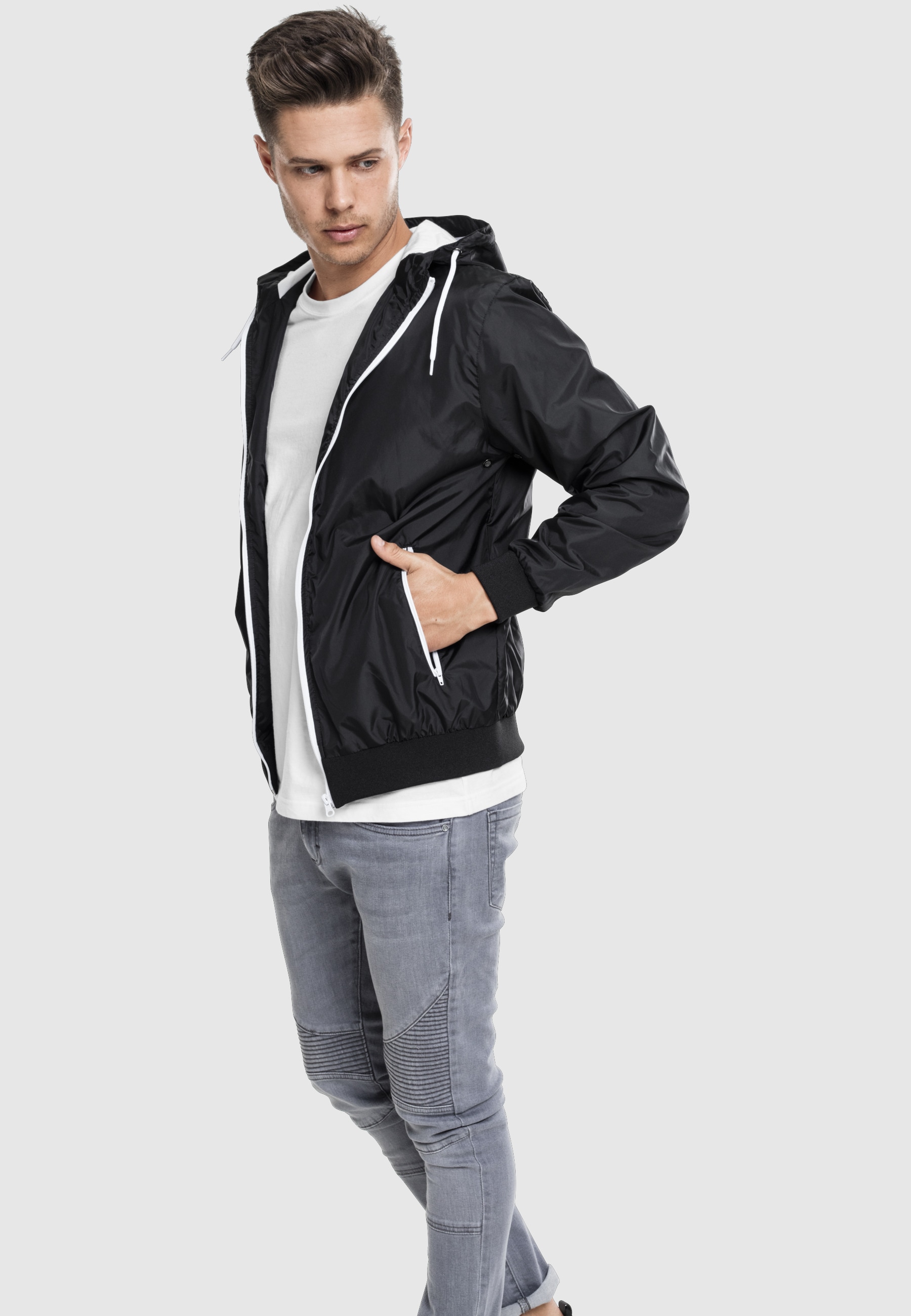 URBAN CLASSICS Windbreaker »Urban Classics Herren Contrast Windrunner« 1 Stk. tlg. mit Kapuze