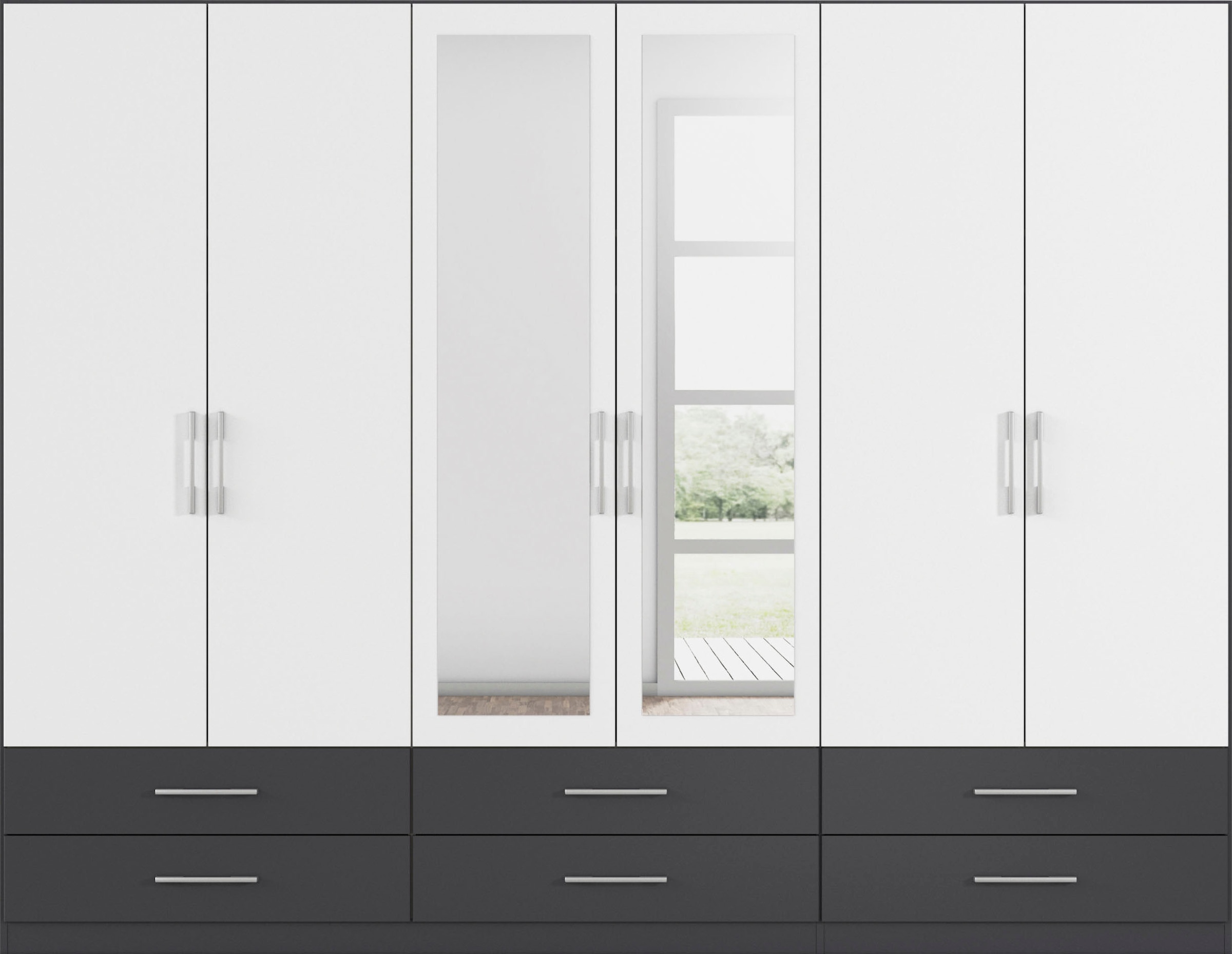 rauch Kleiderschrank »Schrank Garderobe Wäscheschrank HERSBRUCK in 2 Breiten« Breiten: 226 oder 271 cm, Höhe 210 cm,  mit 6 großzügigen Schubladen sowie Spiegeltüren MADE IN GERMANY