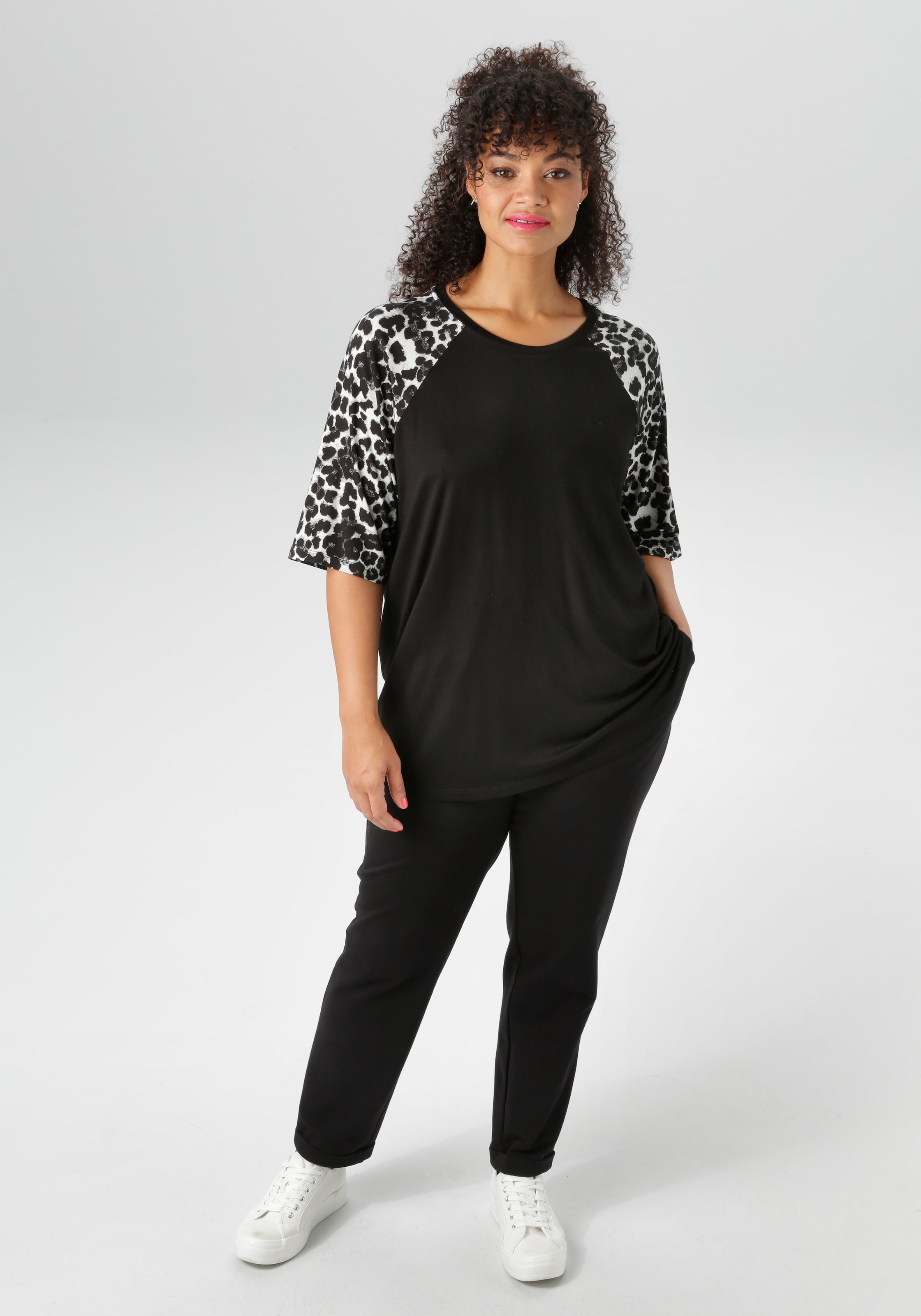 Aniston PLUS T-Shirt, mit 3/4 langen Raglanärmel in Leoprint - NEUE KOLLEKTION