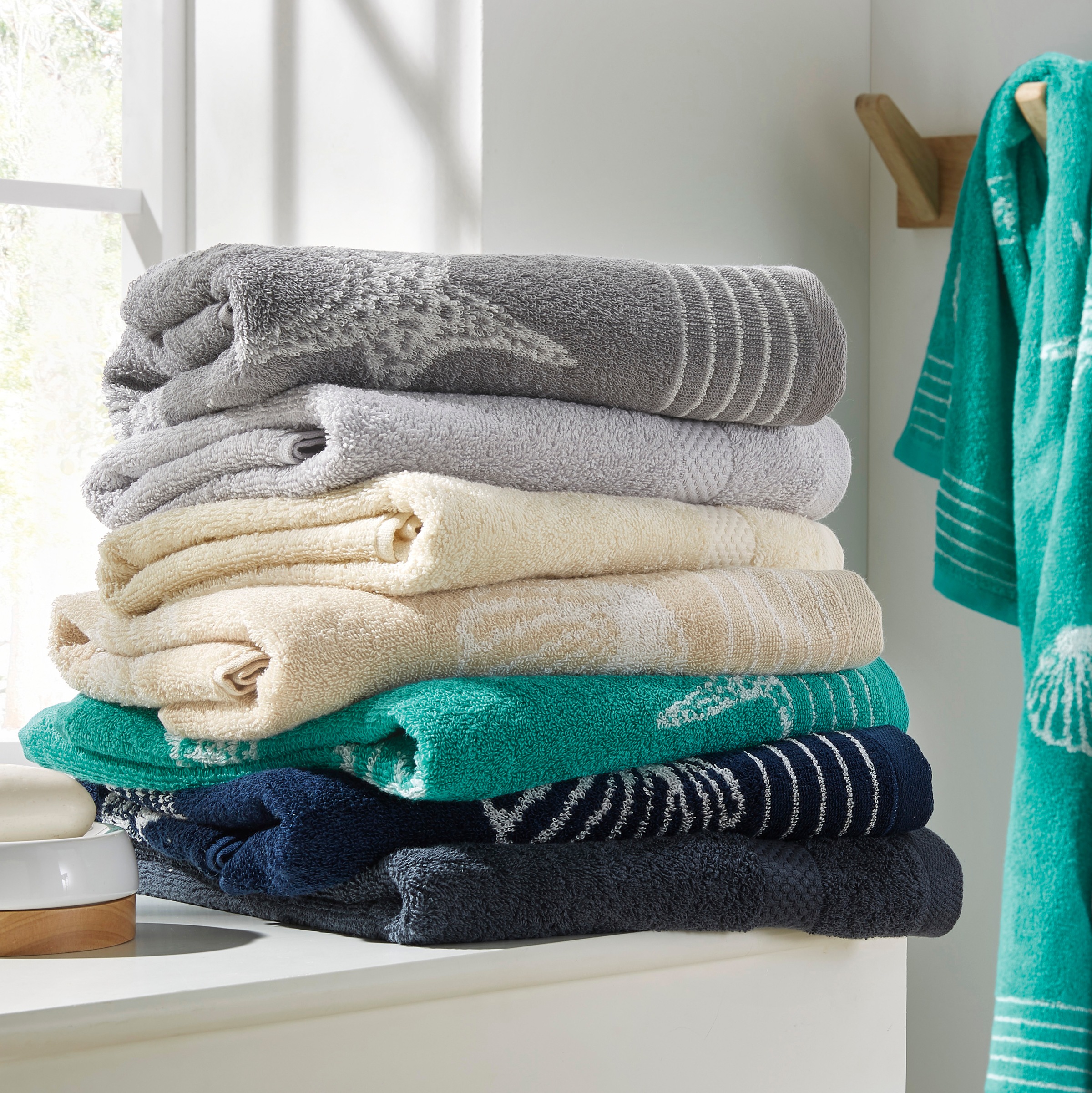 Dyckhoff Handtuch Set »Seashell« Set 6 Stk. Walkfrottee mit Muschelmuster; günstig online kaufen