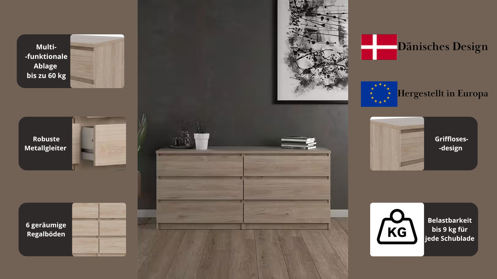 INOSIGN Kommode »Naia«, Hochglanz-Optik, mit abgerundeten Schubladenkanten auf Metallgleiter