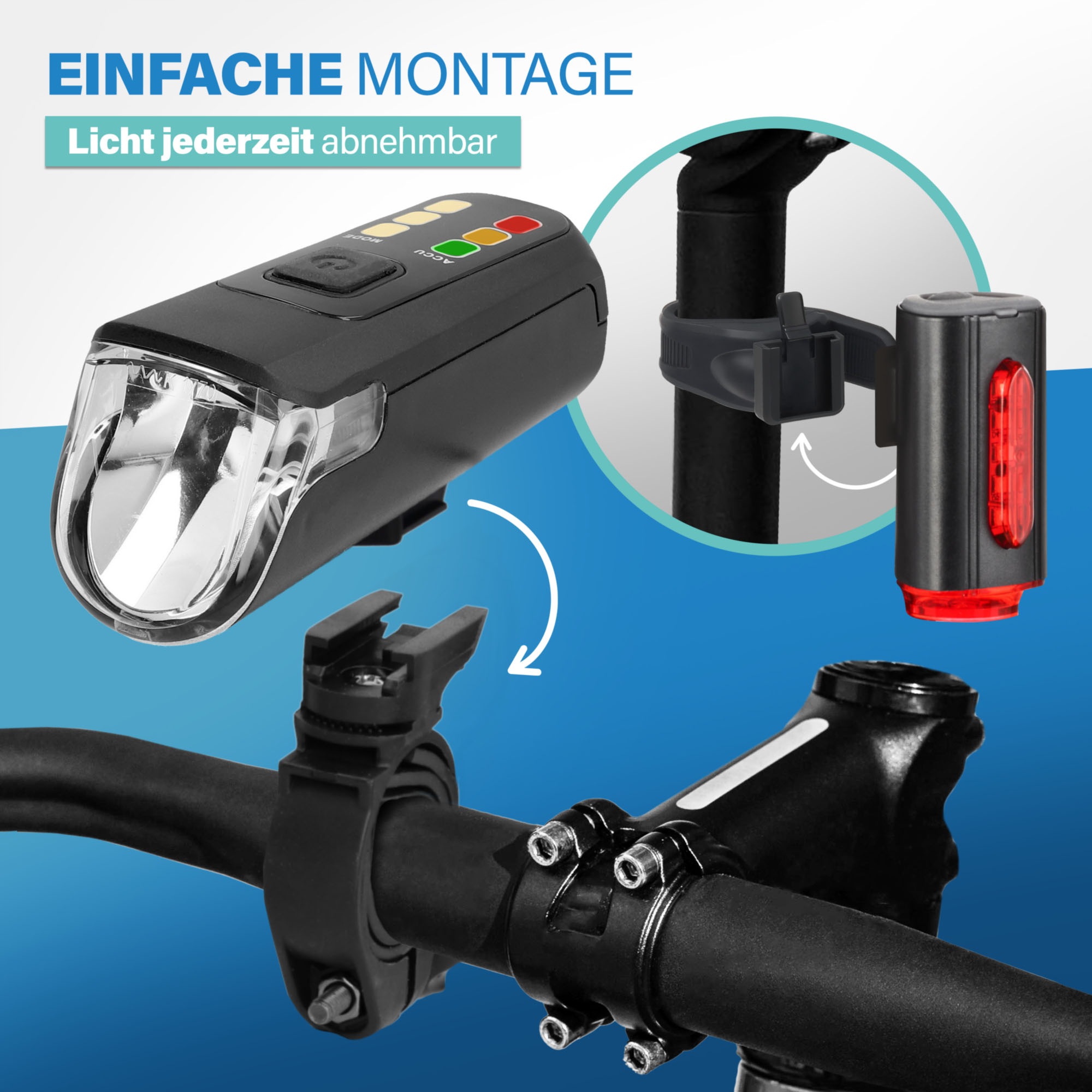 FISCHER Fahrrad Fahrradbeleuchtung »Akku-USB-LED Bel.-Set Bodenbel. 60 Lux«