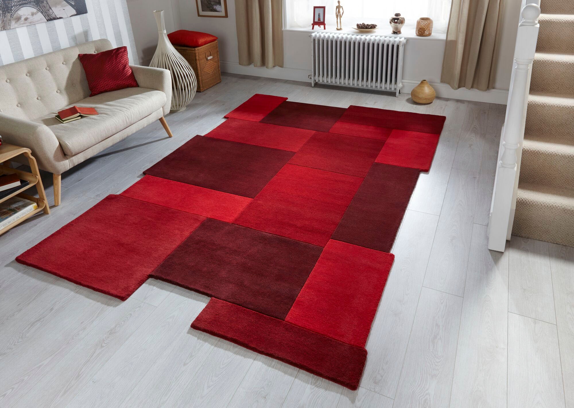 2. Bild von FLAIR RUGS Wollteppich »Abstract Collage«, rechteckig, 100% Wolle, Karo Design, Patchwork, modern, mehrfarbig