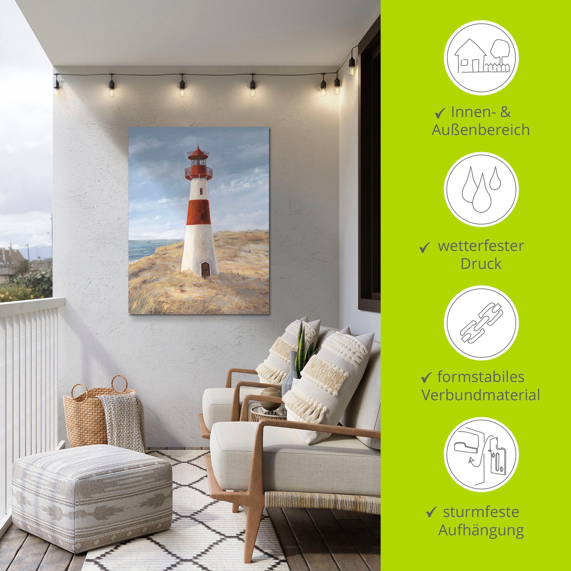 Artland Wandbild »Leuchtturm I«, Gebäude, (1 St.), als Alubild, Outdoorbild, Leinwandbild, Wandaufkleber, versch. Größen