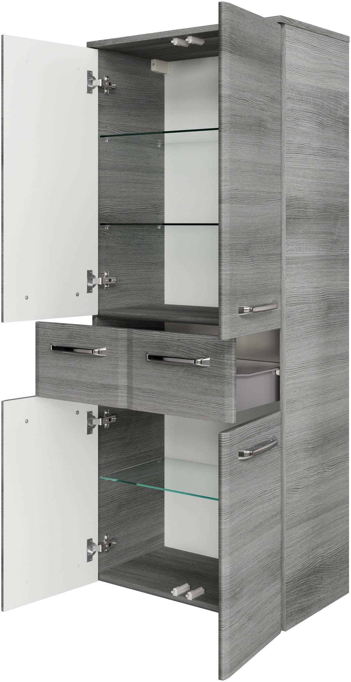 Saphir Midischrank »Quickset Badschrank 60 cm breit, 141 cm hoch mit 4 Türen« Badezimmer-Midischrank inkl. Türdämpfer, Griffe in Chrom glänzend