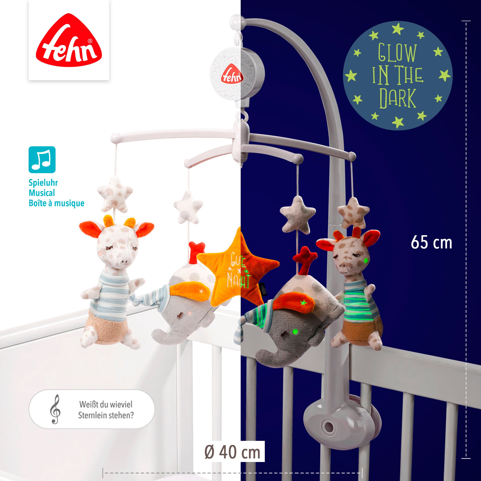 Fehn Mobile »Gute Nacht«, mit Spieluhr und Glow-in-the-dark-Bestickung