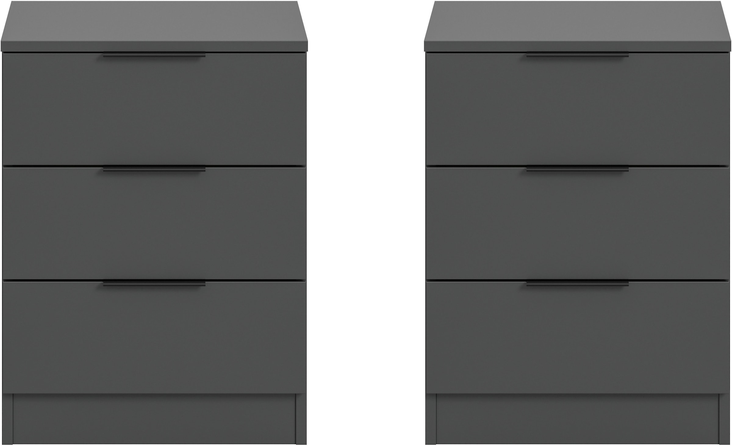 Home affaire Nachtkommode »Skarde 2 Nachttische, jeweils Breite: 45 cm«, (Set, 2 St., Sie bekommen 2 Nachttische im Set), Skarde, 2er Set Nachtkommoden, 3 Schubkästen, anthrazit