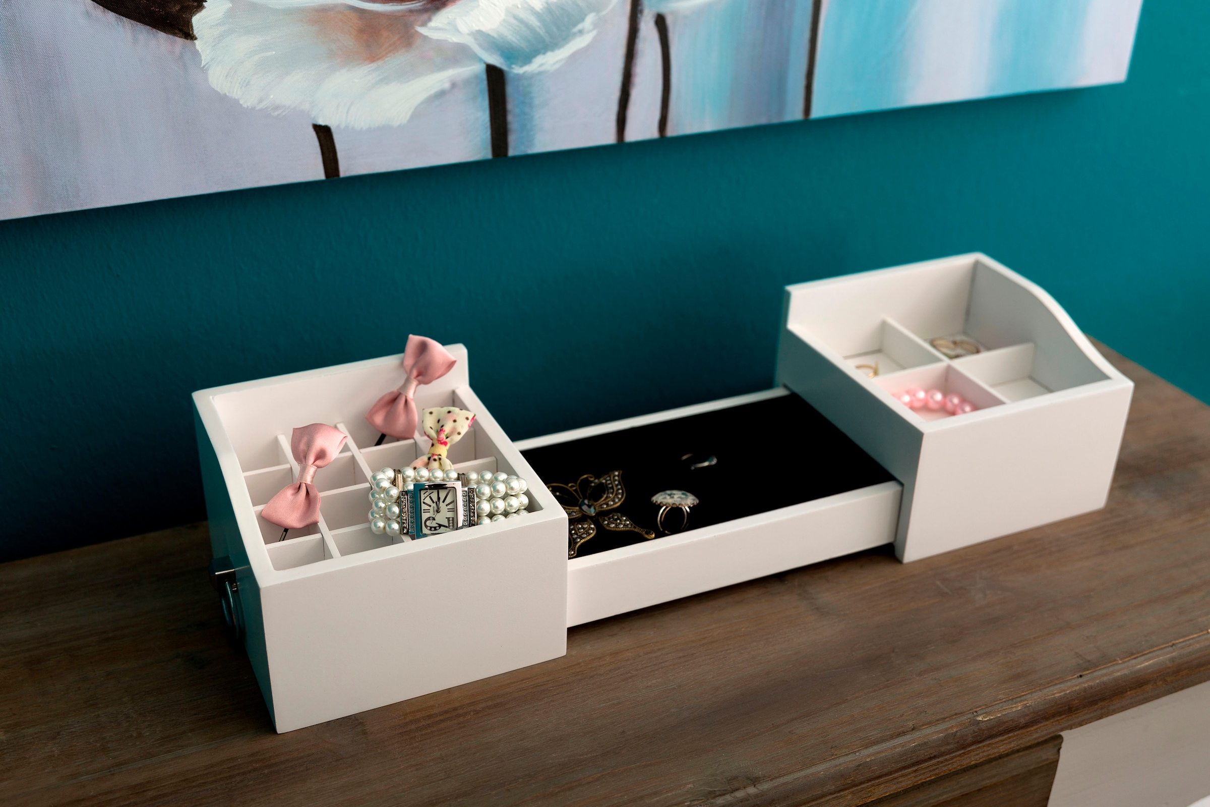Myflair Möbel & Accessoires Kosmetikbox »Marlisa, weiß«, ausziehbar, auch ideal als Schmuckkasten