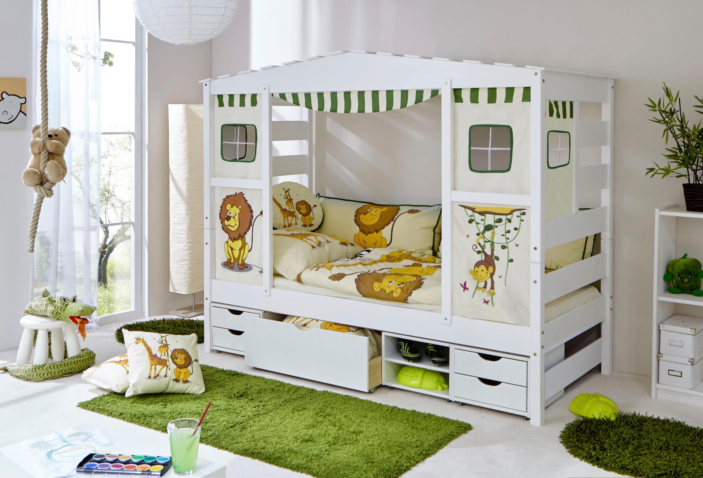 Ticaa Kinderbett »Lio«, Hausbett, inkl. Schubkasten und Rollrost