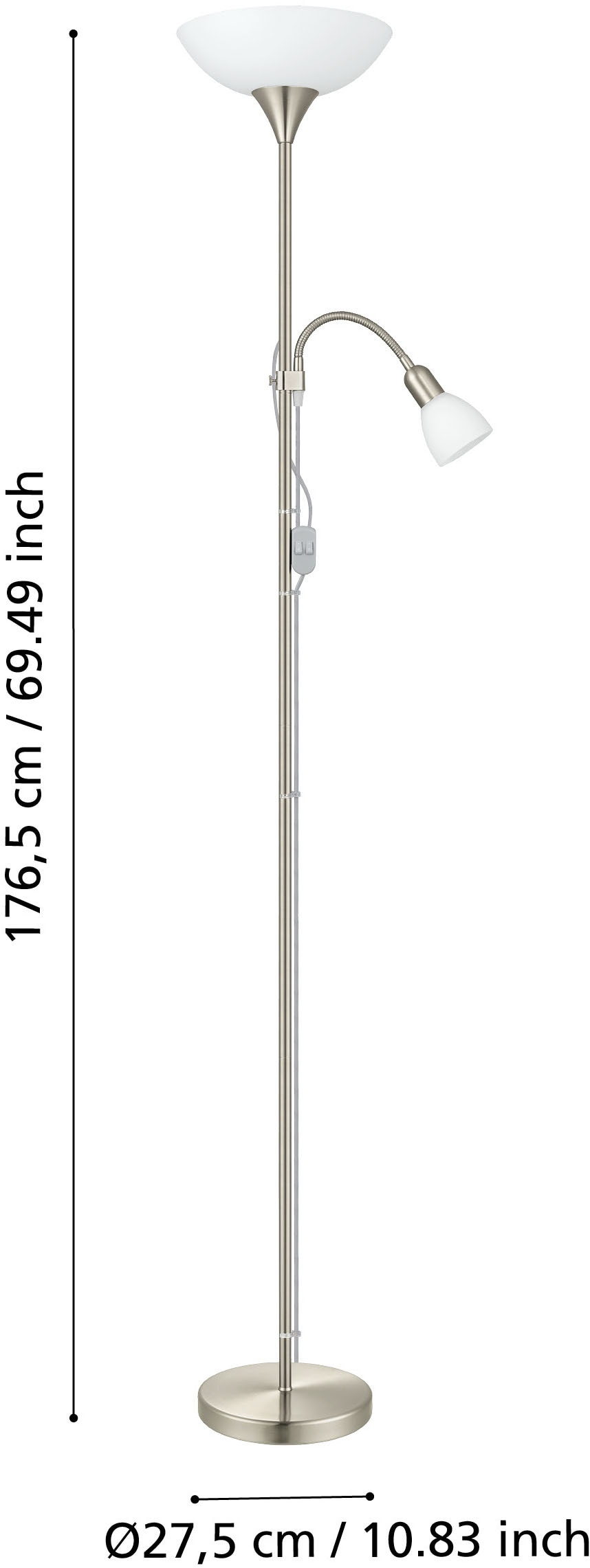 EGLO Stehlampe »UP 2 Stehlampe - Stahl - E27;E14 - 1X60W;1X18W - IP20« LED-Modul 1 Stk. Standleuchte, Leselampe, Wohzimmer, Schlafzimmer, H176,5 x Ø27,5 cm