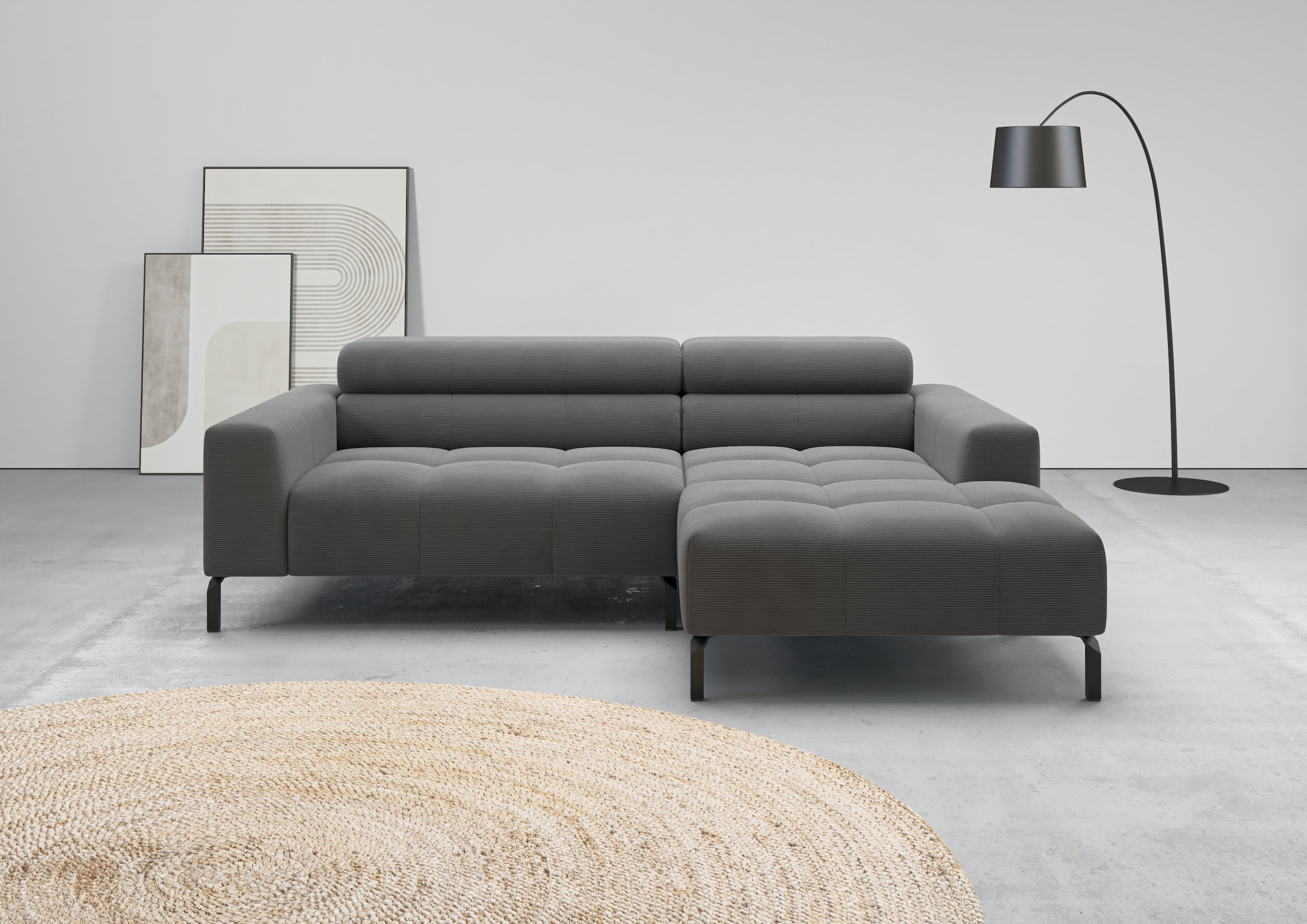 Home affaire Ecksofa »Claya, 223 cm breit, L-Form, Kopfteilverstellung« Moderne Steppung, weicher Polsteraufbau & saugroboterfreundliche Höhe