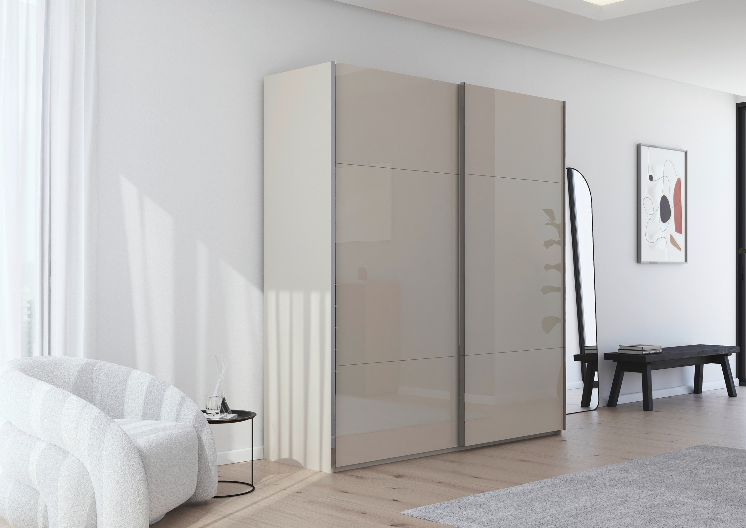 rauch Schwebetürenschrank »Kleiderschrank Schrank Garderobe Schlafzimmerschrank CONTIDO«, (in 3 verschiedenen Ausstattungen BASIC/CLASSIC/PREMIUM), aus hochwertigem Material in 6 Breiten 2 Griff-Farben MADE IN GERMANY