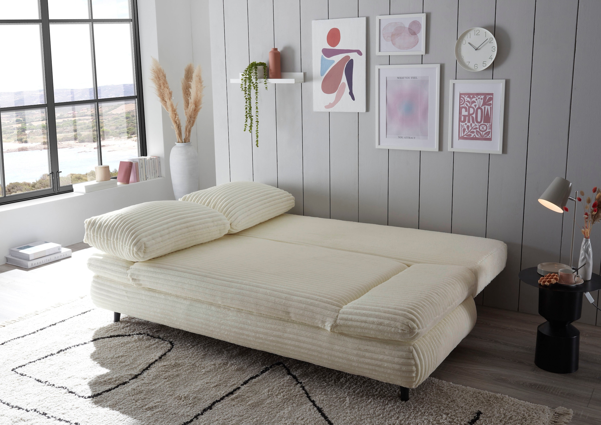 ED EXCITING DESIGN Schlafsofa »Sunny«, mit Bettkasten, Armteilverstellung & 2 Rückenkissen