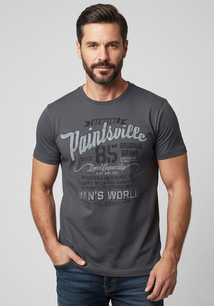 Man's World T-Shirt Kurzarm,  mit stylischem Print,  Rundhalsausschnitt,  aus Baumwolle