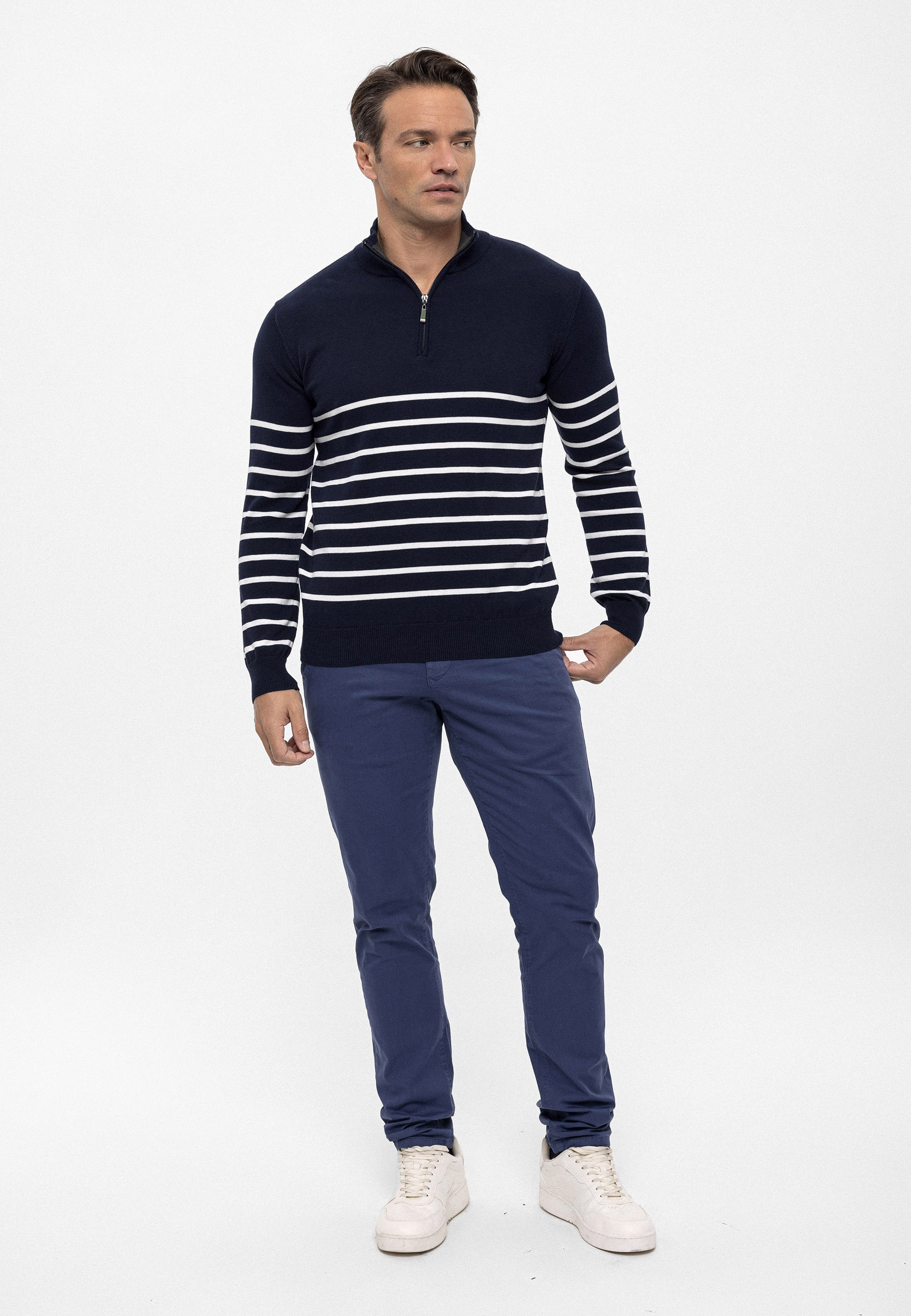 Felix Hardy Stehkragenpullover »Gestreifter Pullover mit halbem Reißverschluss«