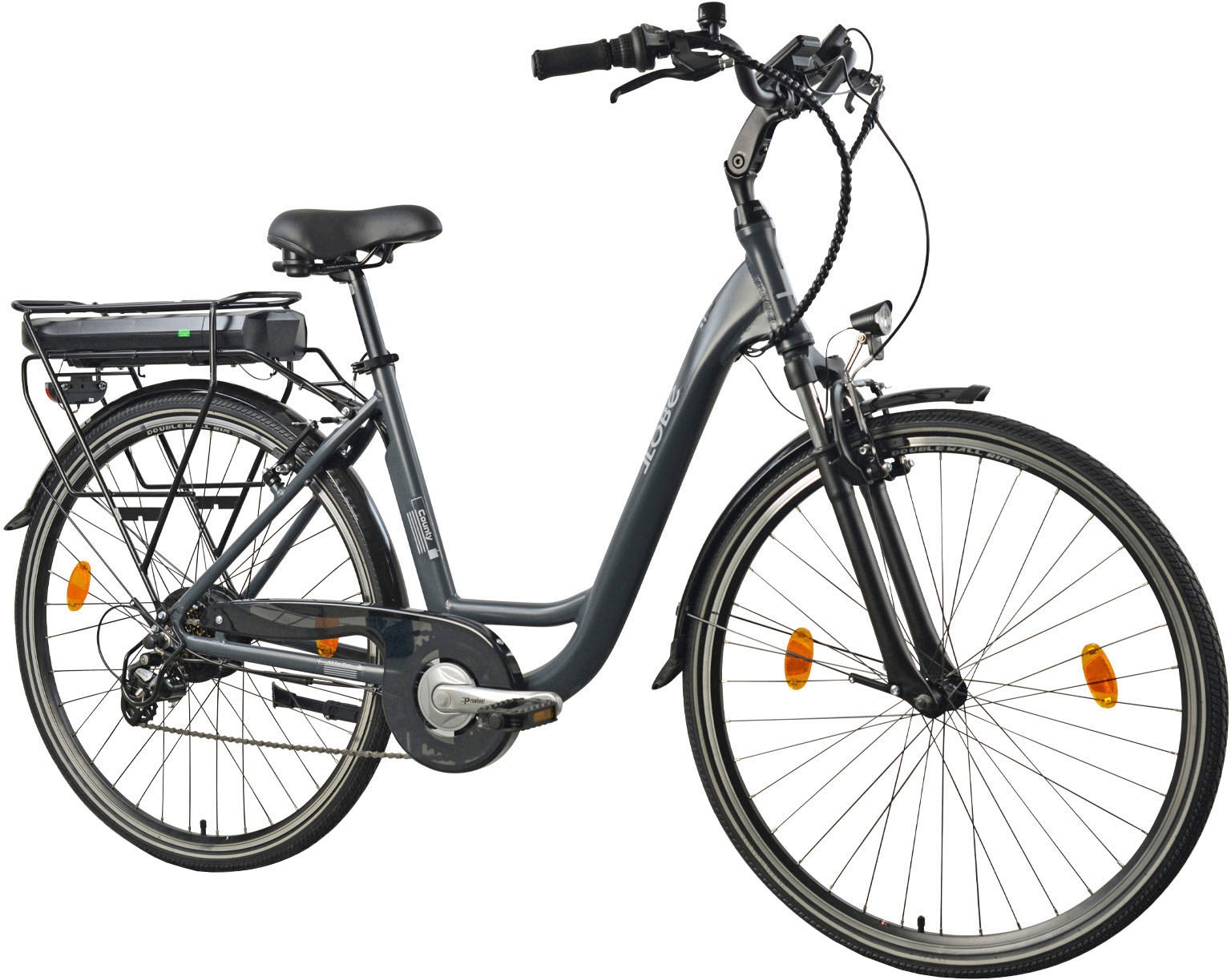 LLobe E-Bike »City E-Bike 28" County anthrazit«, Shimano, Altus, Heckmotor 250 W