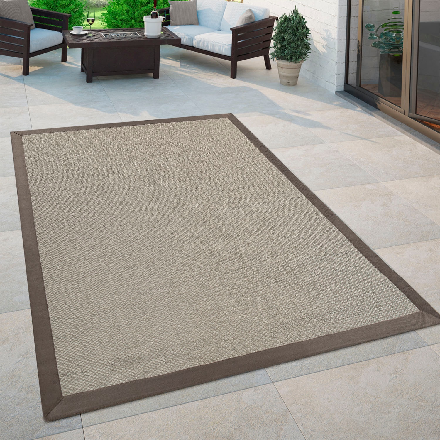 Paco Home Teppich »Sisala 270«, Outdoor gewebt, geeignet Flachgewebe, bestellen Bordüre, rechteckig, Optik, Sisal und und In- bequem schnell