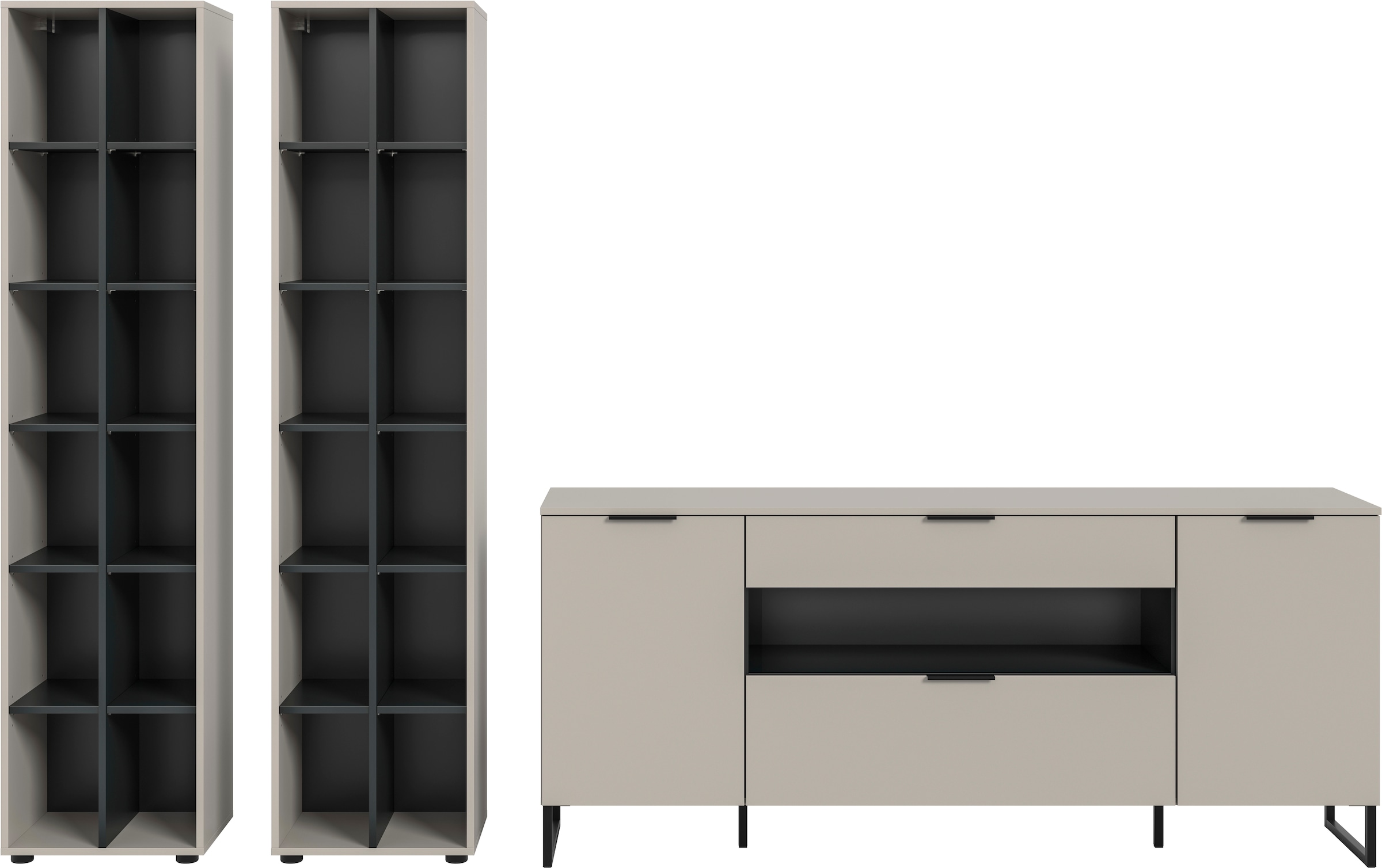 INOSIGN Wohnwand »Adio, Wohnkombination, 305 cm Breit«, (Set, 3 St.), Adio, Wohnkombination 3tlg. Kashmir NB, 2 Stauraumregale, Sideboard