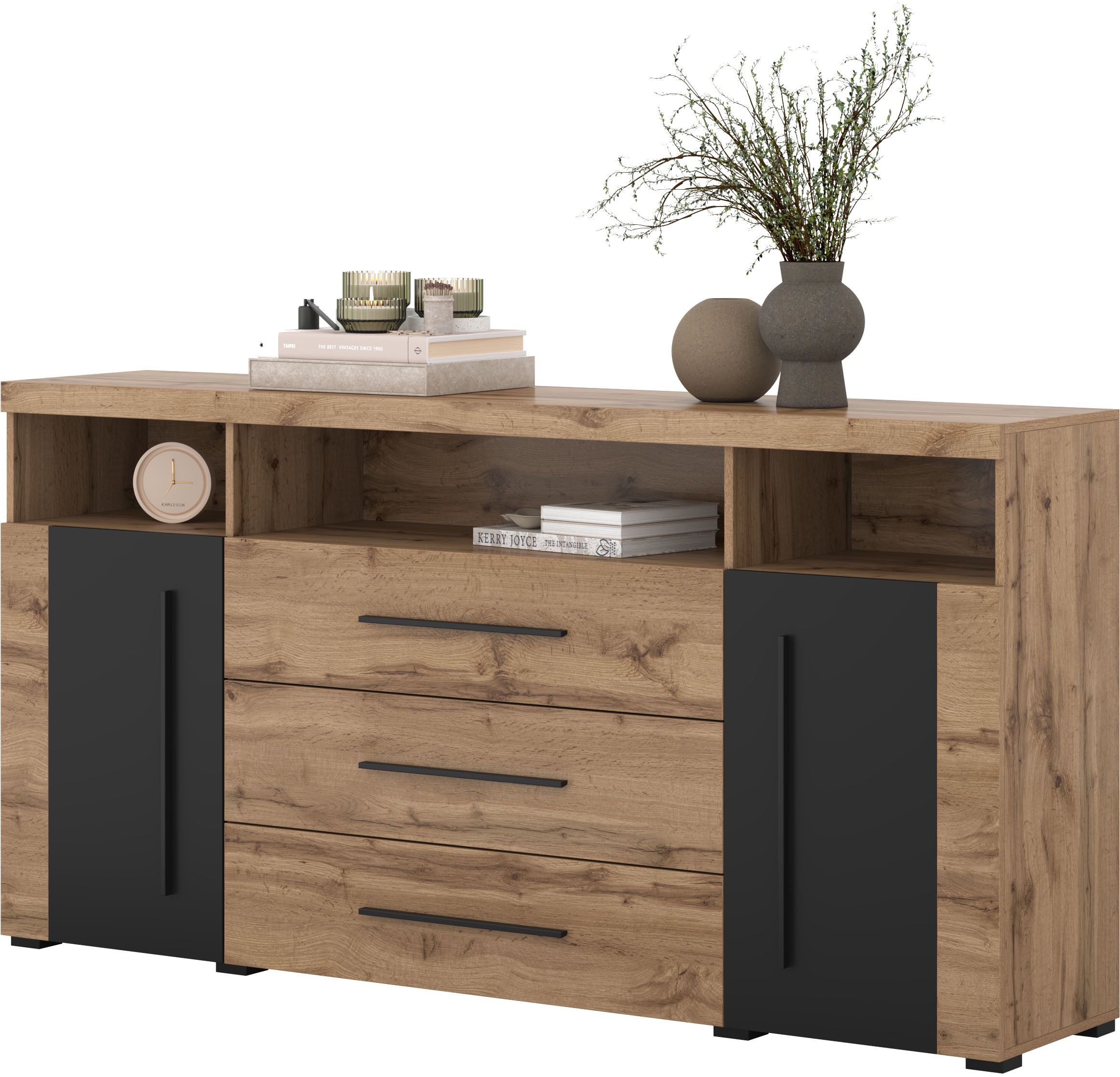 INOSIGN Sideboard »Roger,Breite 182cm, stilvolle Schrank, 2 Holztüren 3 Schubladen«, Kommode mit viel Stauraum, Einlegeböden verstellbar