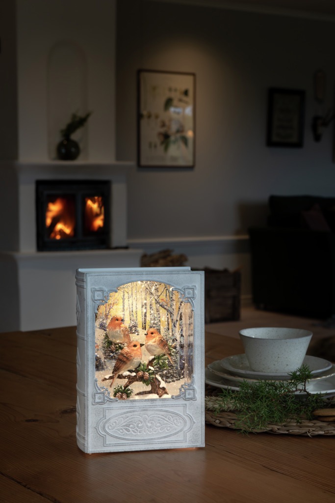 KONSTSMIDE LED Laterne »Wasserlaterne Buch mit Rotkehlchen, Weihnachtsdeko«,  wassergefüllt, 5h Timer, 1 warm weiße Diode auf Raten kaufen