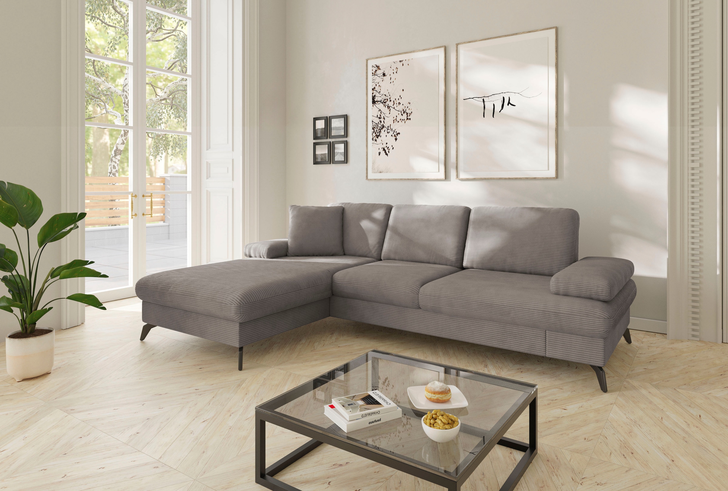 sit&more Ecksofa »Morris Jubi L-Form«, inkl. Armteilfunktion und 1 Zierkissen, wahlweise mit Bettfunktion