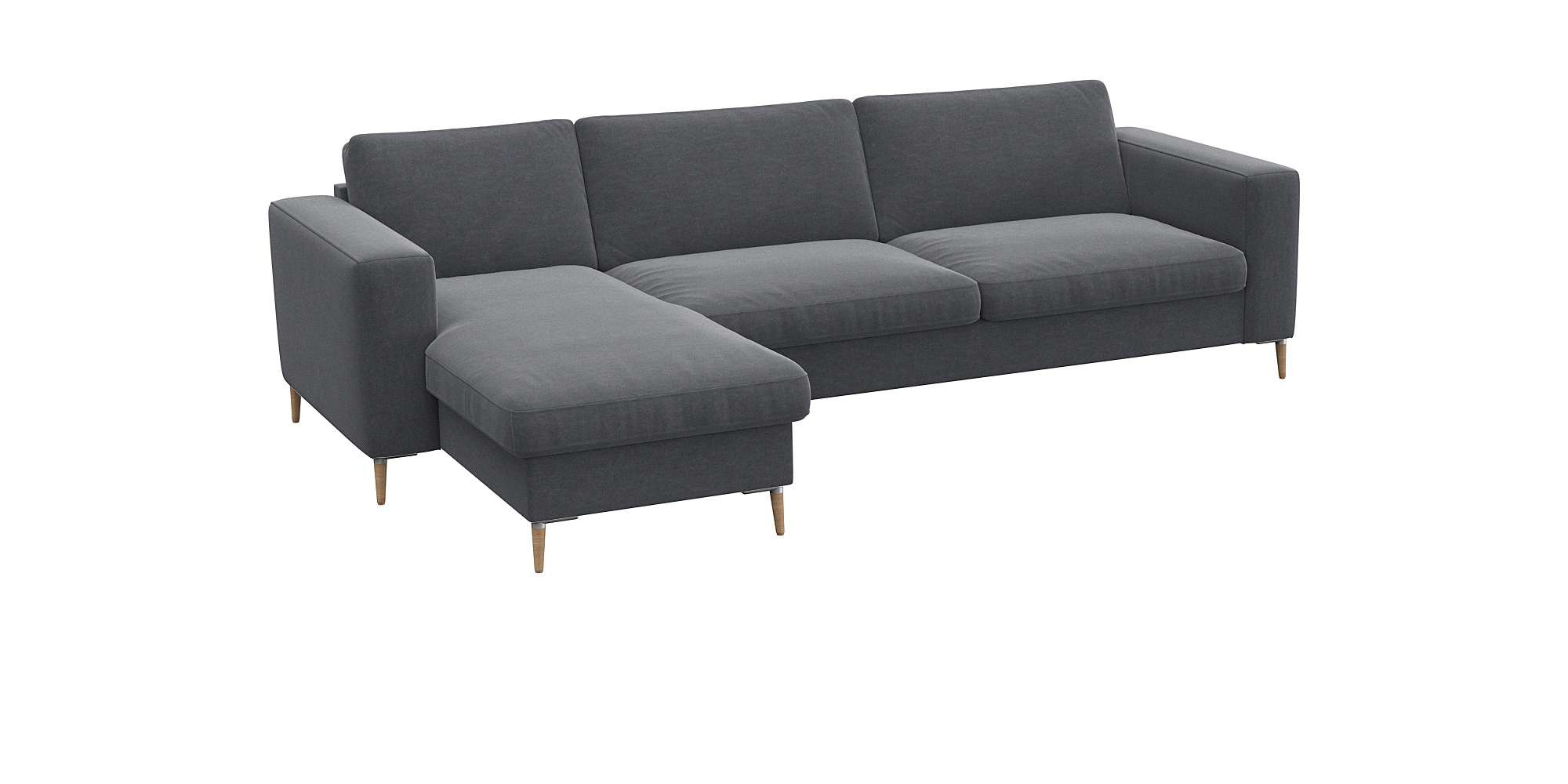 FLEXLUX Ecksofa »Fiore, Sitzaufbau mit hochwertigem Kaltschaum für mehr Sitzkomfort«, breite Armlehnen, L-Form, Füße Alu+ Eiche