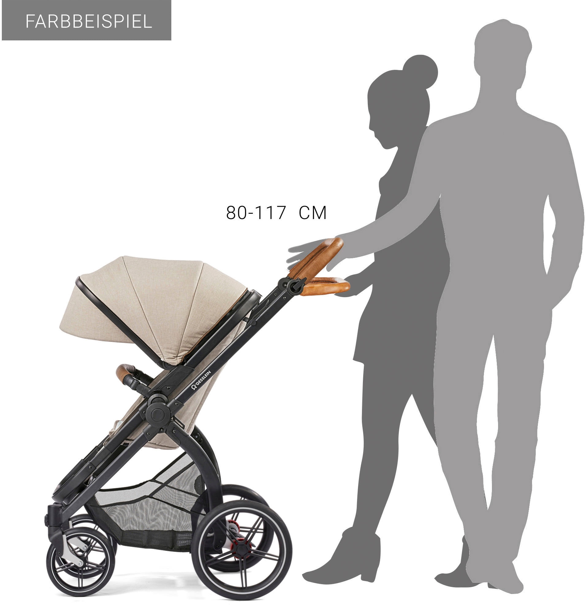 Gesslein Kombi-Kinderwagen »FX4 Soft+ mit Aufsatz Life, schwarz/cognac, schiefergrau«, mit Babywanne C3 und Babyschalenadapter