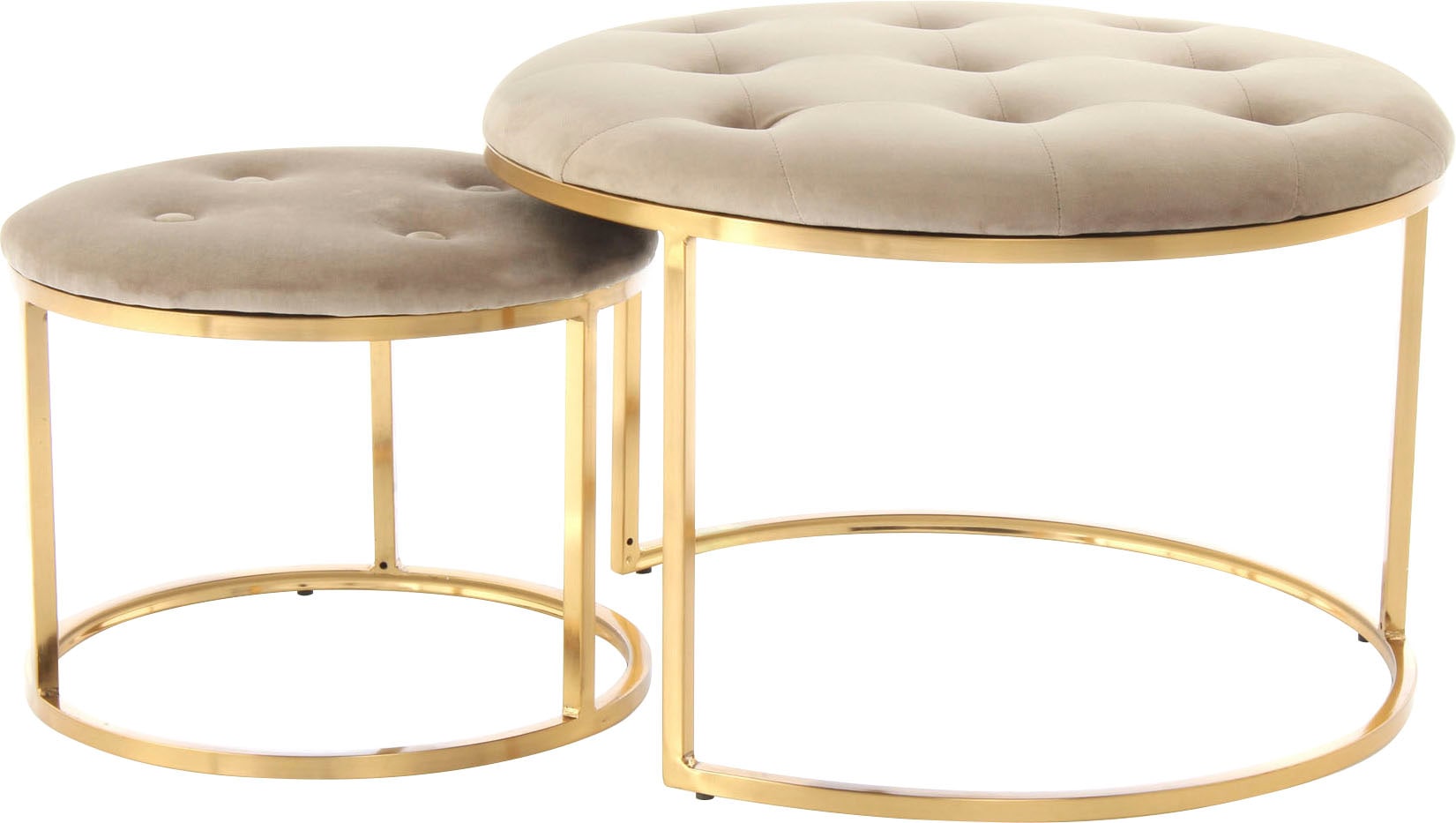 Kayoom Sitzhocker »Hocker Myla 2er-Set, praktisch ineinander schiebbar«, (Set, 2 St.), ineinander schiebbar, rund, gesteppt, mit Zierknöpfen