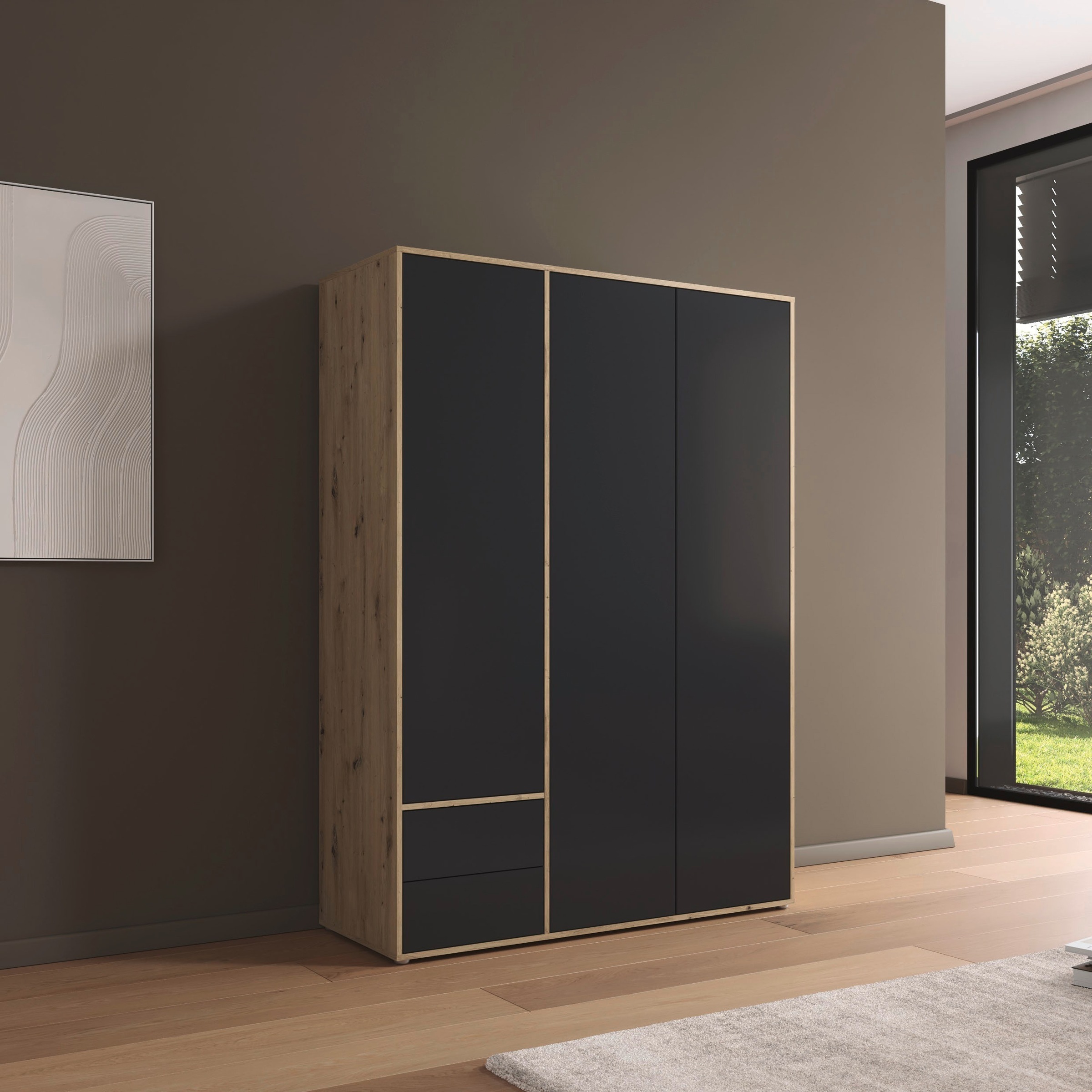 rauch Drehtürenschrank »Kleiderschrank Schrank Garderobe Wäscheschrank NABILA viel Stauraum«, (in 3 verschiedenen Ausstattungen BASIC/CLASSIC/PREMIUM), mit 2 Schubladen und Push-to-Open Funktion TOPSELLER MADE IN GERMANY