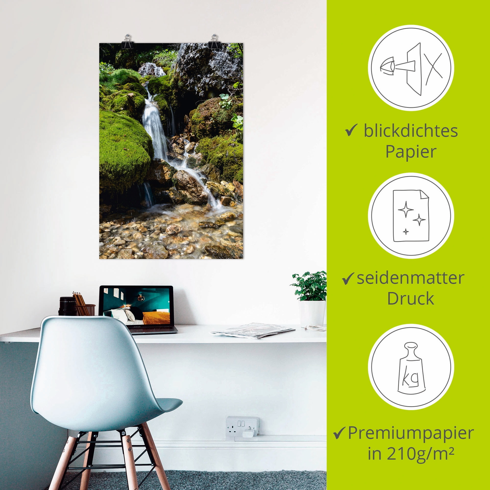 Artland Wandbild »Kleiner Wasserfall in den Bergen« Gewässer 1 Stk. tlg. als Leinwandbild, Poster in verschied. Größen