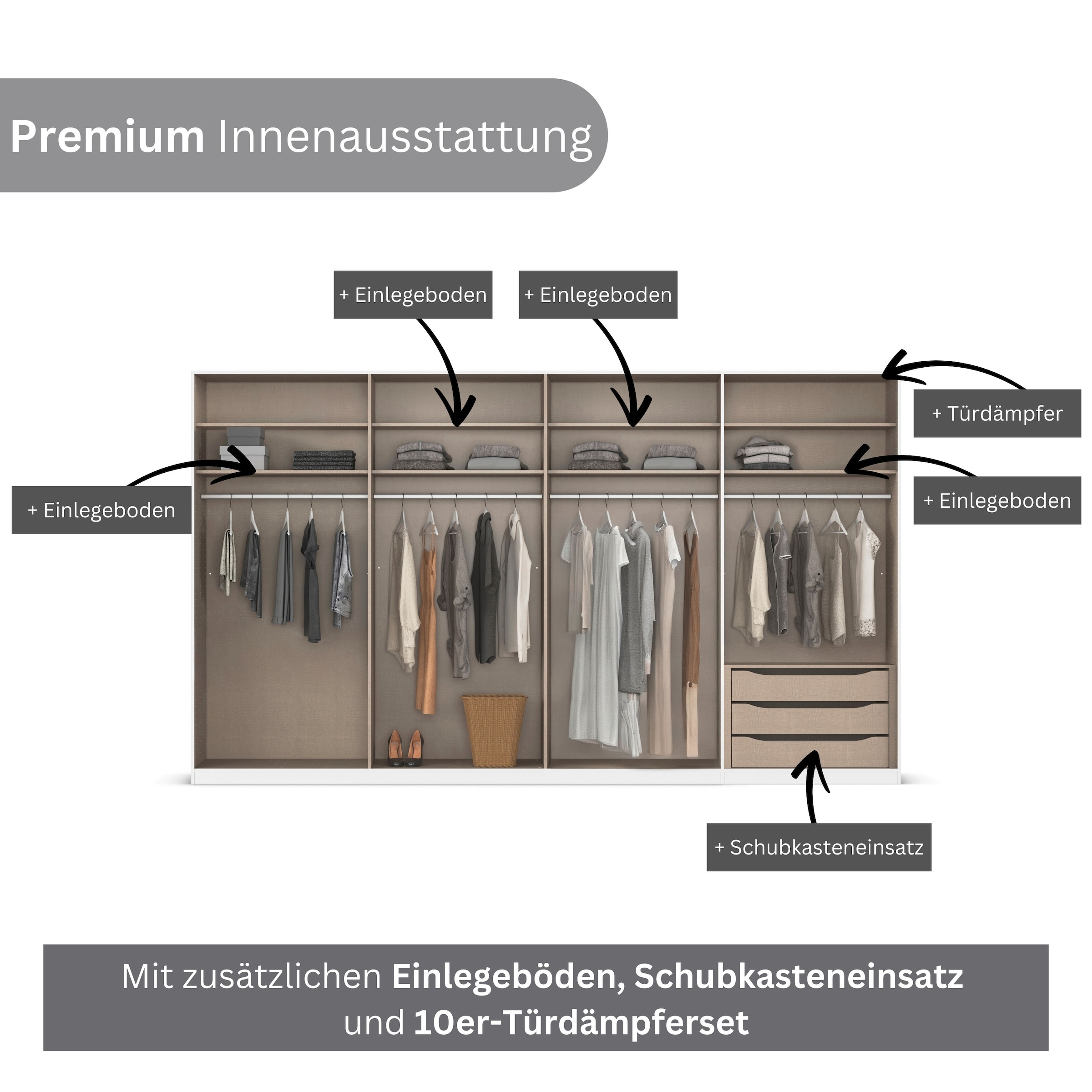 rauch Kleiderschrank, (in 3 verschiedenen Ausstattungen BASIC/CLASSIC/PREMIUM), mit hochwertigen Stangengriffen in Schwarz aus Metall MADE IN GERMANY