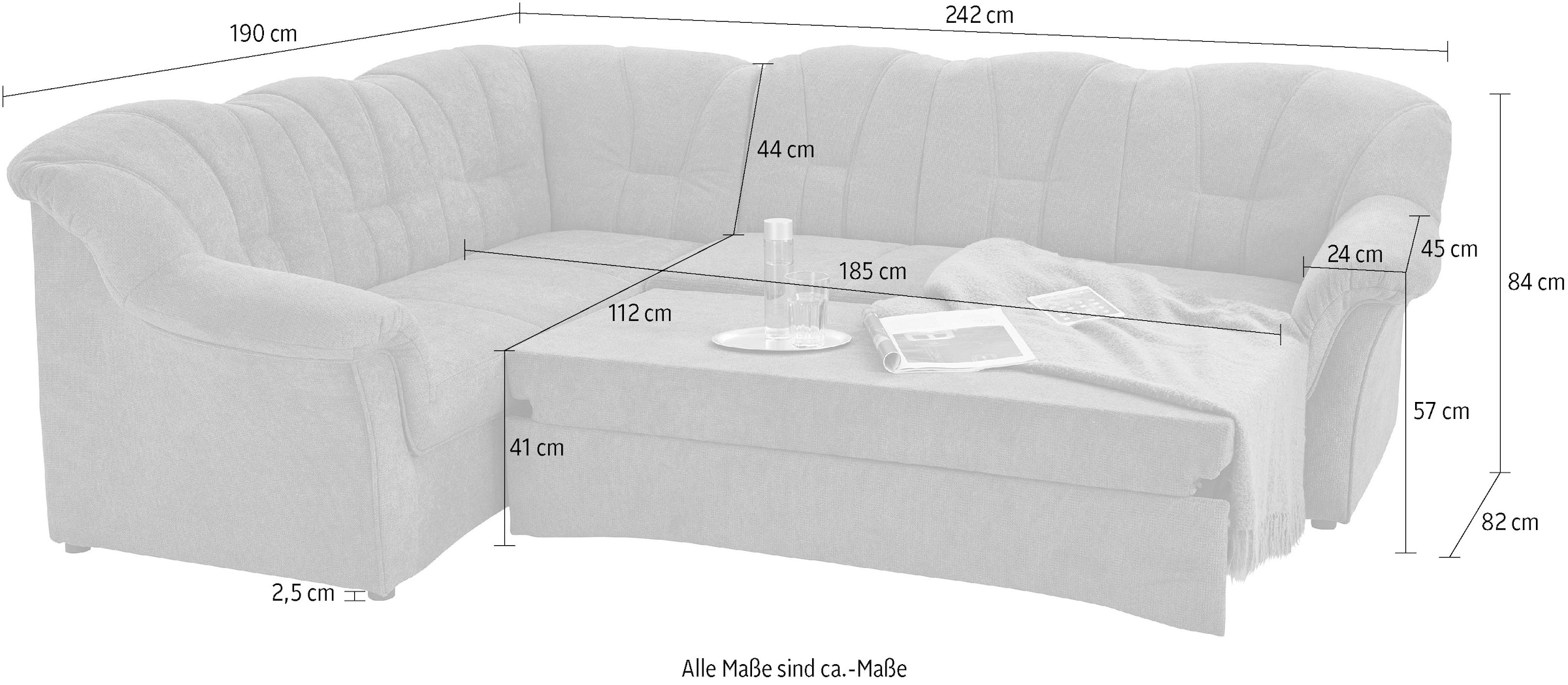 DOMO collection Ecksofa »Papenburg B/T/H: 242/190/84 cm L-Form«, wahlweise mit Bettfunktion, Langer Schenkel links oder rechts