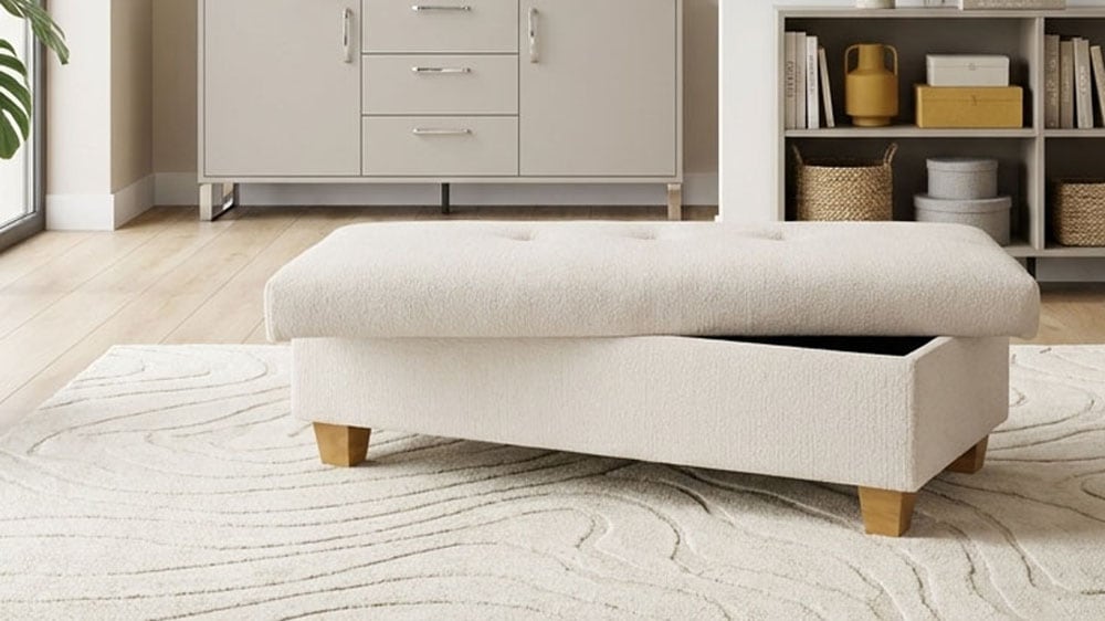 OTTO home Hocker »Eggery 131 cm, mit großem Staufach & bequem gepolstert« Polsterhocker Egedal mit Staufach, passend zum Sofa