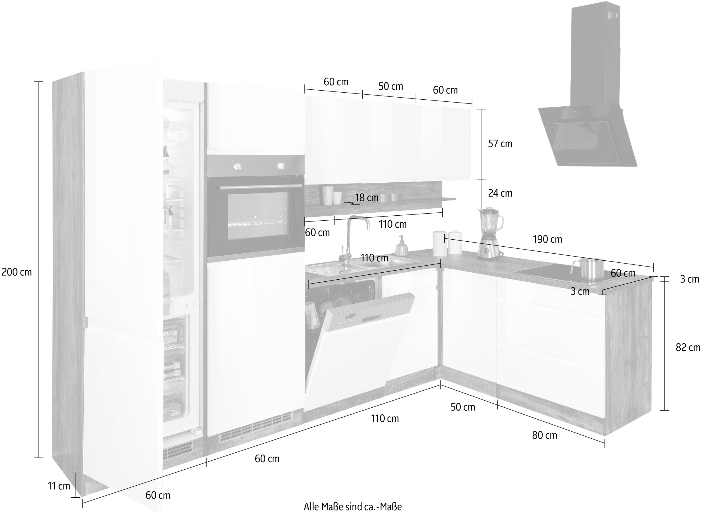 KOCHSTATION Winkelküche »Küchen, Küchenschränke, Küchenzeilen, Küche, Zeile, Einbauküche« Stellbreite 290/180 cm, ohne E-Geräte