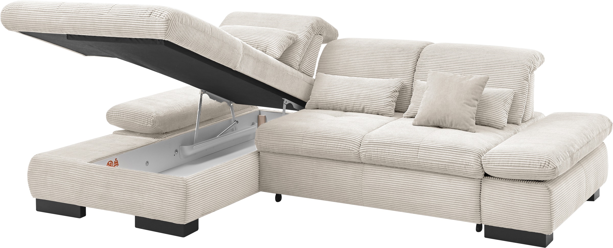 set one by Musterring Ecksofa »SO4100 V«, mit verstellbaren Kopfteilen, wahlweise mit Funktionen, Cord-Bezug