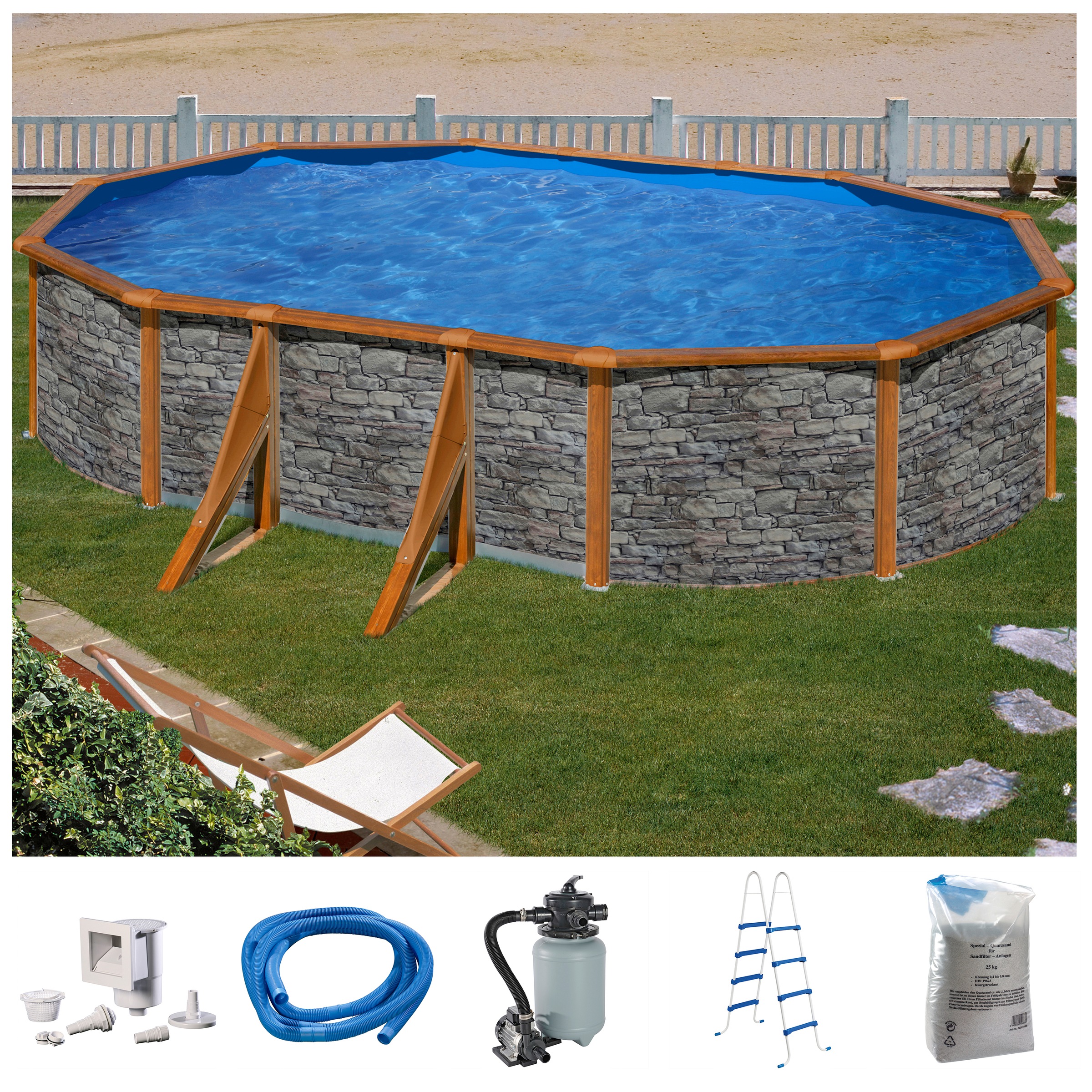 KONIFERA Ovalpool »PANAMA 2« Steindekor, Höhe 120 cm, in versch. Größen grau Ø/B/H/L: Breite 610 cm x Höhe 120 cm x Länge 375 cm