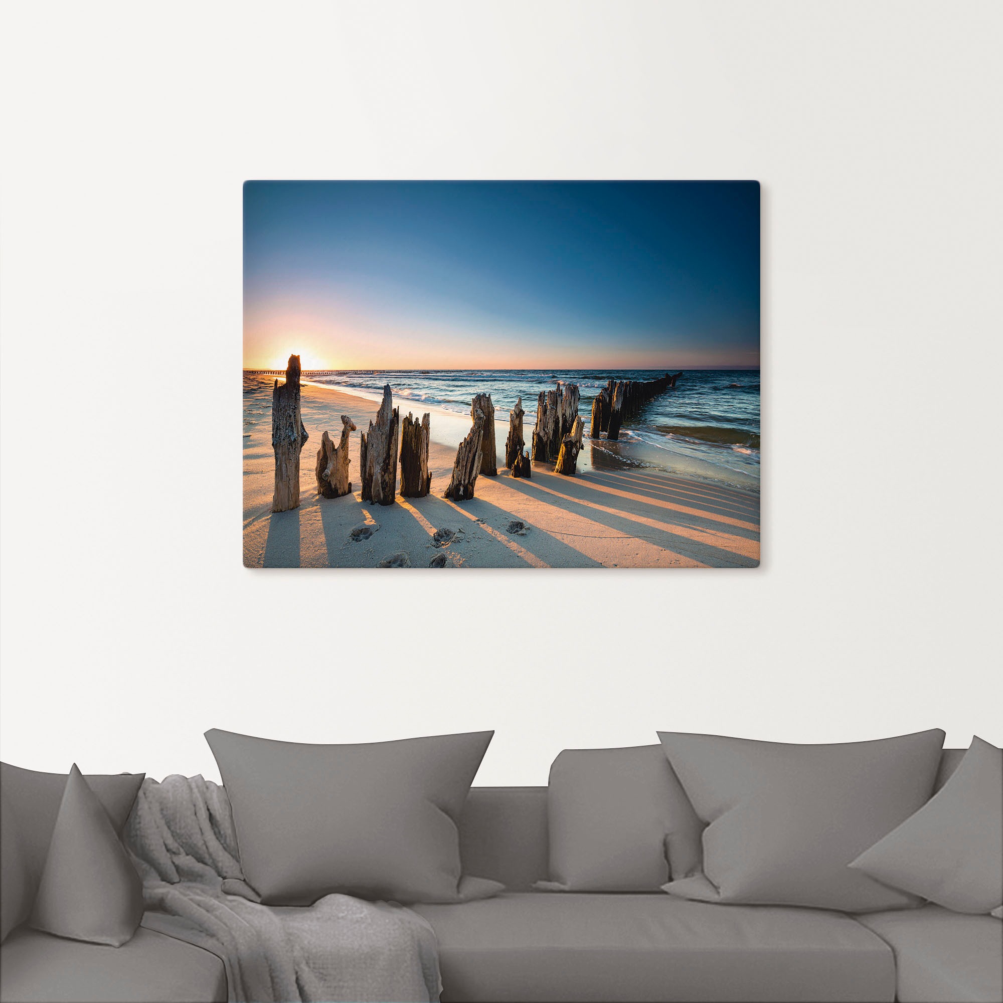 Artland Wandbild »Sonnenuntergang Strand Wellenbrecher« Meer Bilder 1 Stk. günstig online kaufen