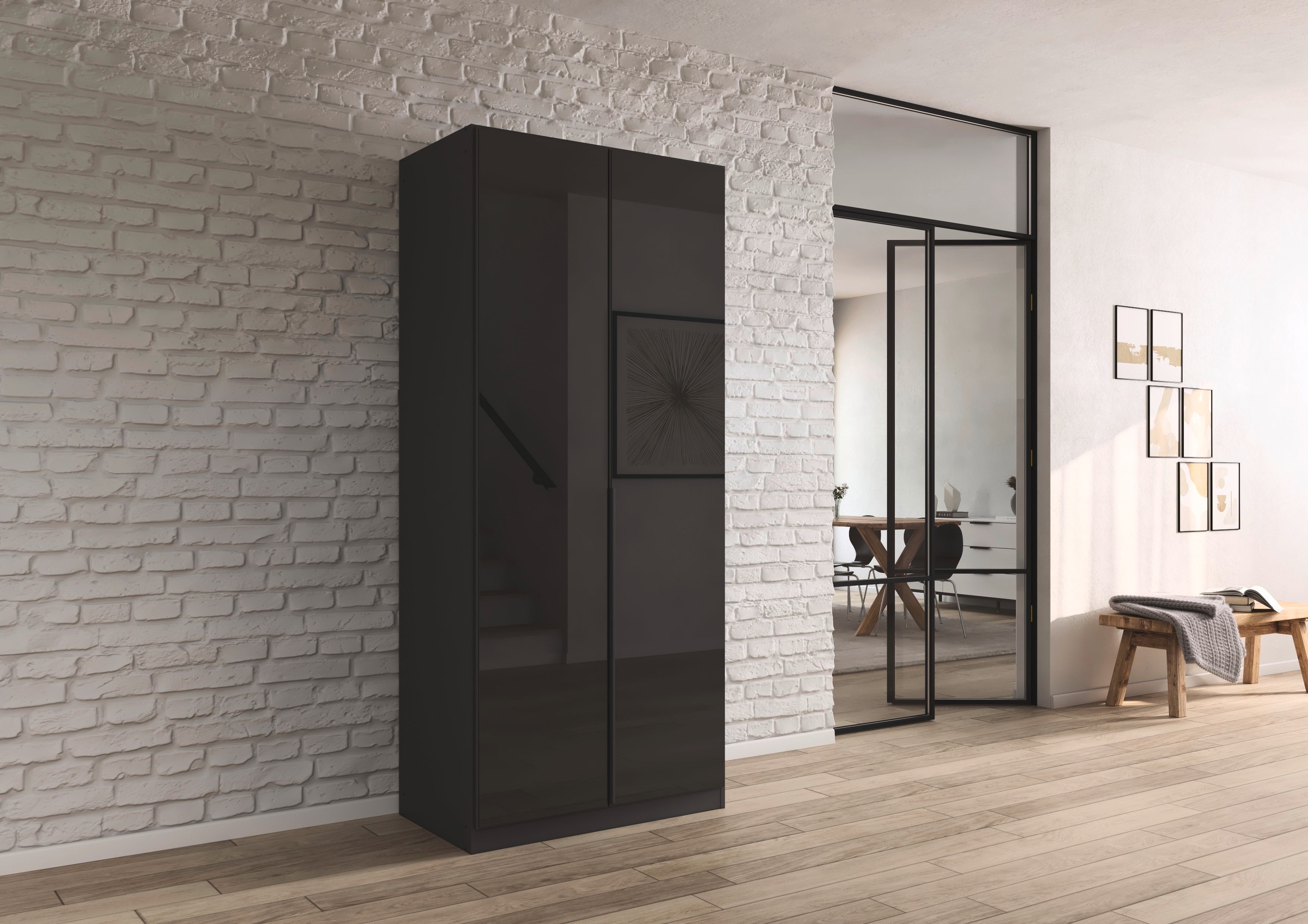 rauch Drehtürenschrank »Kleiderschrank Kleiderschränke Schrank Garderobe AGORDO mit Glasfront«, (in zwei Griff-Farben), durchdachte Innenausstattung, in 6 Breiten und 2 Höhen MADE IN GERMANY